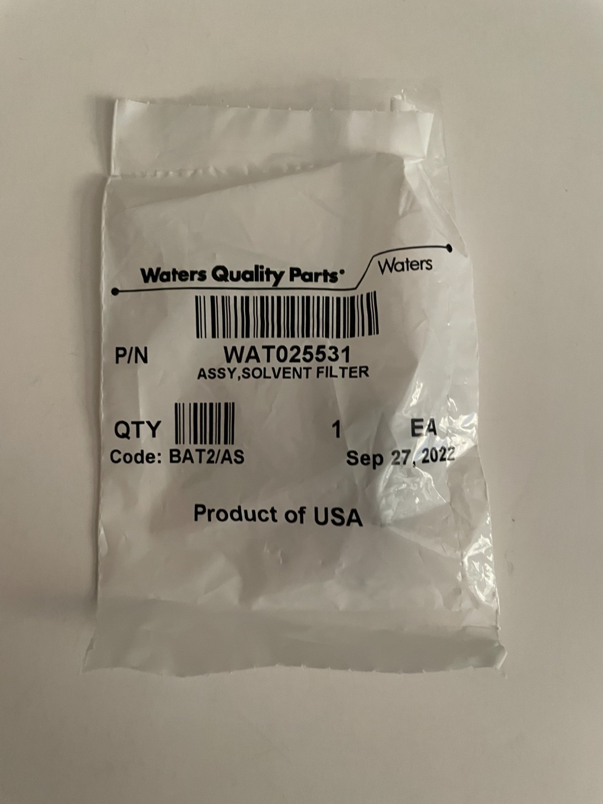 SOLVENT RESERVOIR FILTER ASSEMBLY, Waters WAT025531, NEW SEALED 2022 Stock, HPLC
