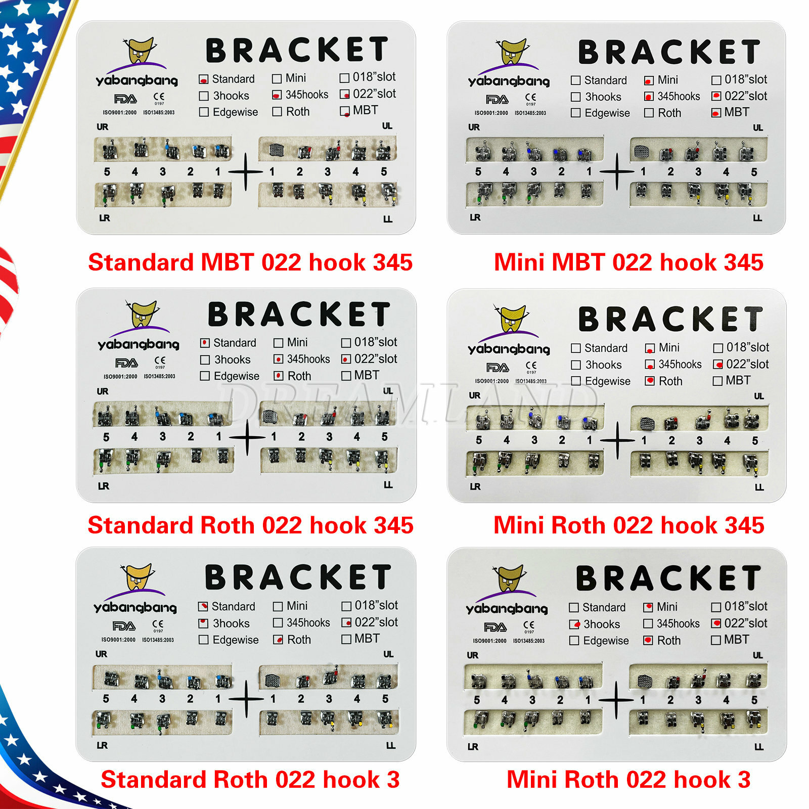 Dental Ortho Brackets Braces Mini/Standard MBT/Roth 022/018 Hooks 345