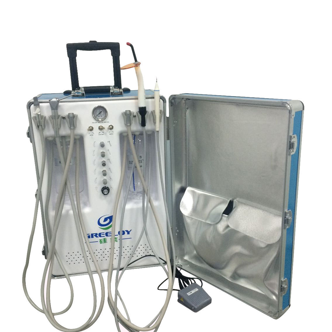 Portable Dental Unit Silent Air Compressor GU-P206S+LED Curing Light+Scaler 2/4H