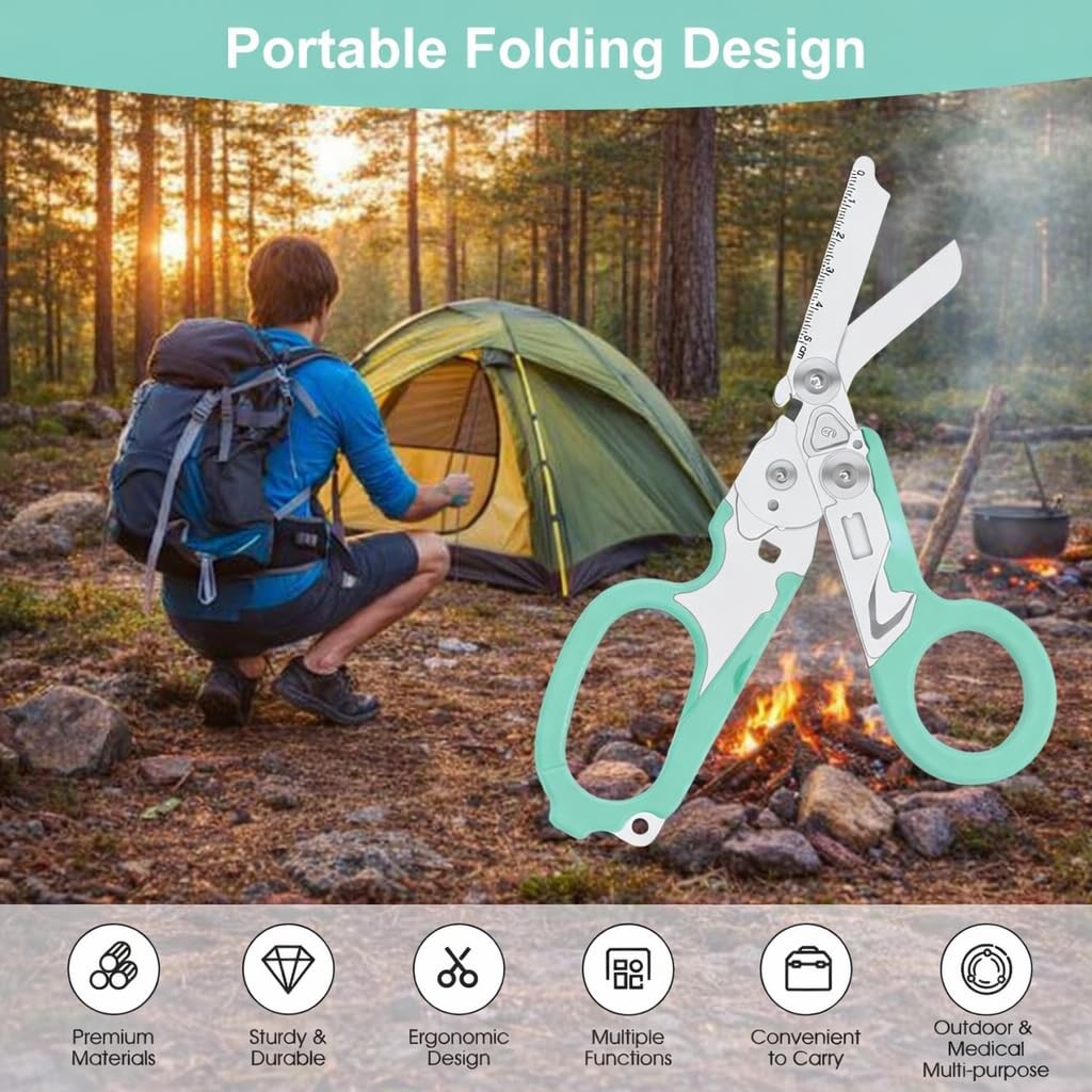 Foldable 6-in-1 Multi-Tool, Stainless Steel Trauma Shears with Holster for EM…