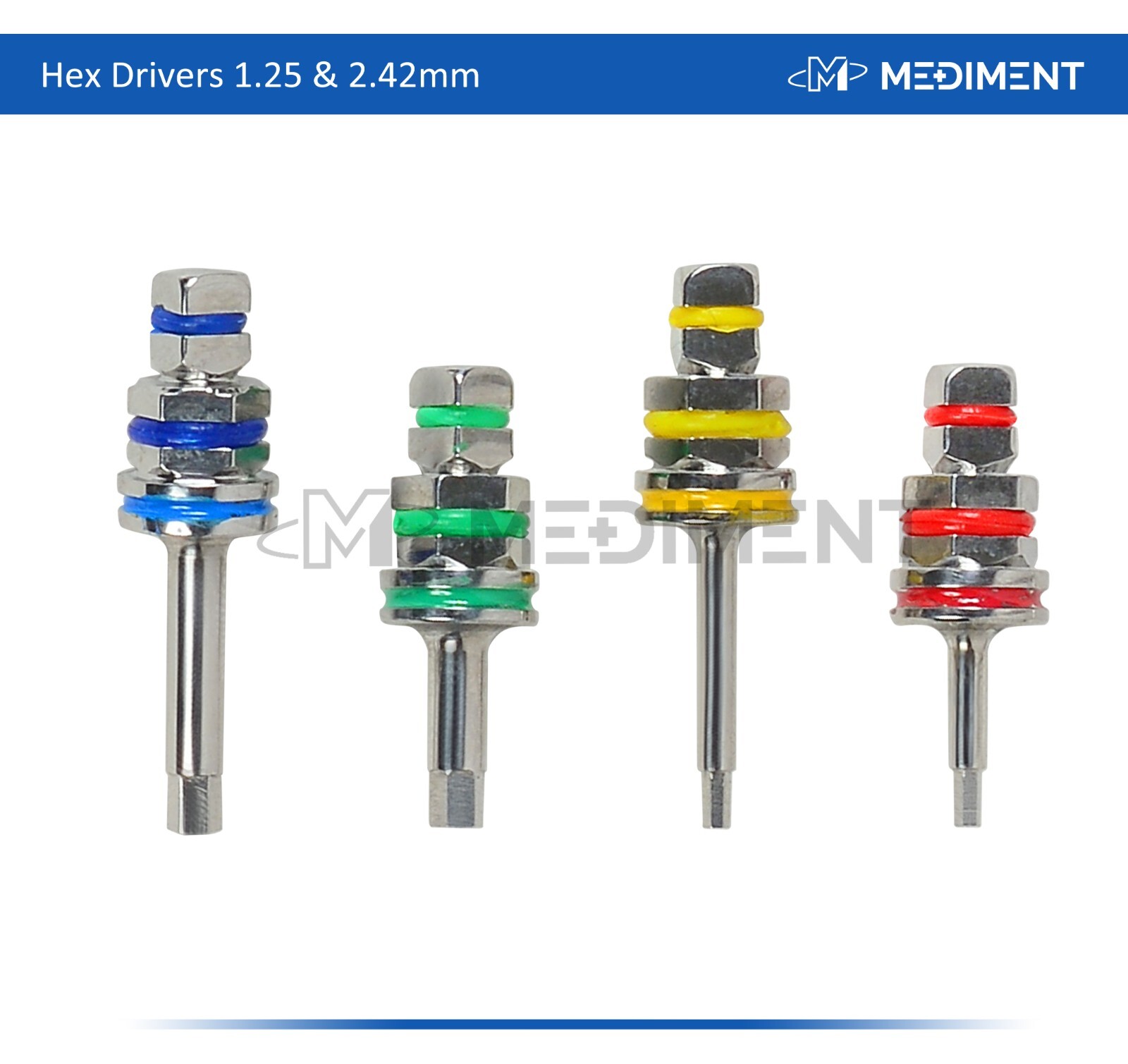 4 Dental Hex Drivers Adapter for Implant Ratchet Long & Short 1.25mm & 2.42mm