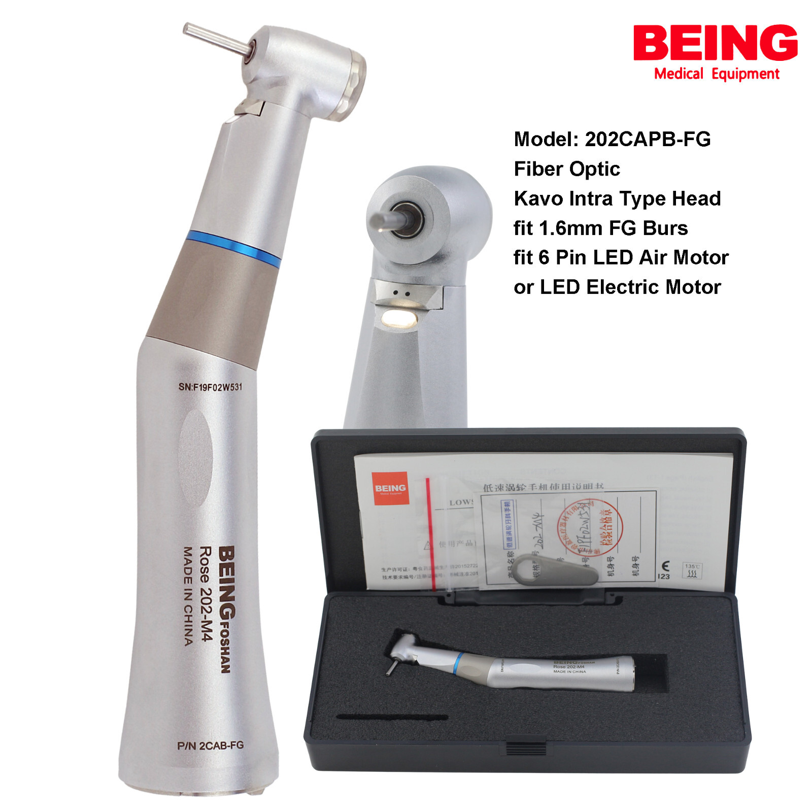 BEING Slow Speed Handpiece Fiber Optic Contra Angle Intra LUX Head L68 L67 Kavo