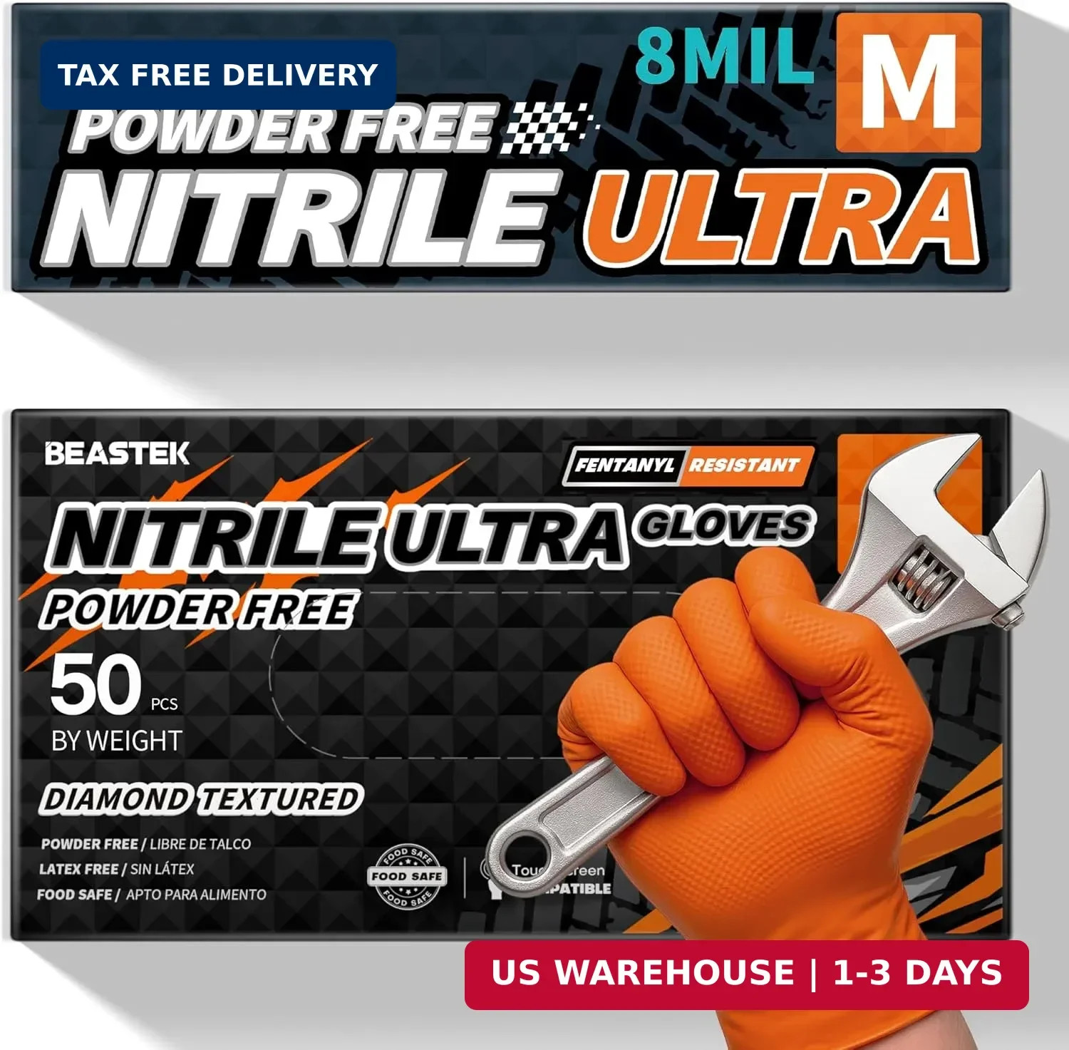 Beastek Nitrile Disposable Gloves, 8Mil Latex & Powder Free Chemical Resistant H