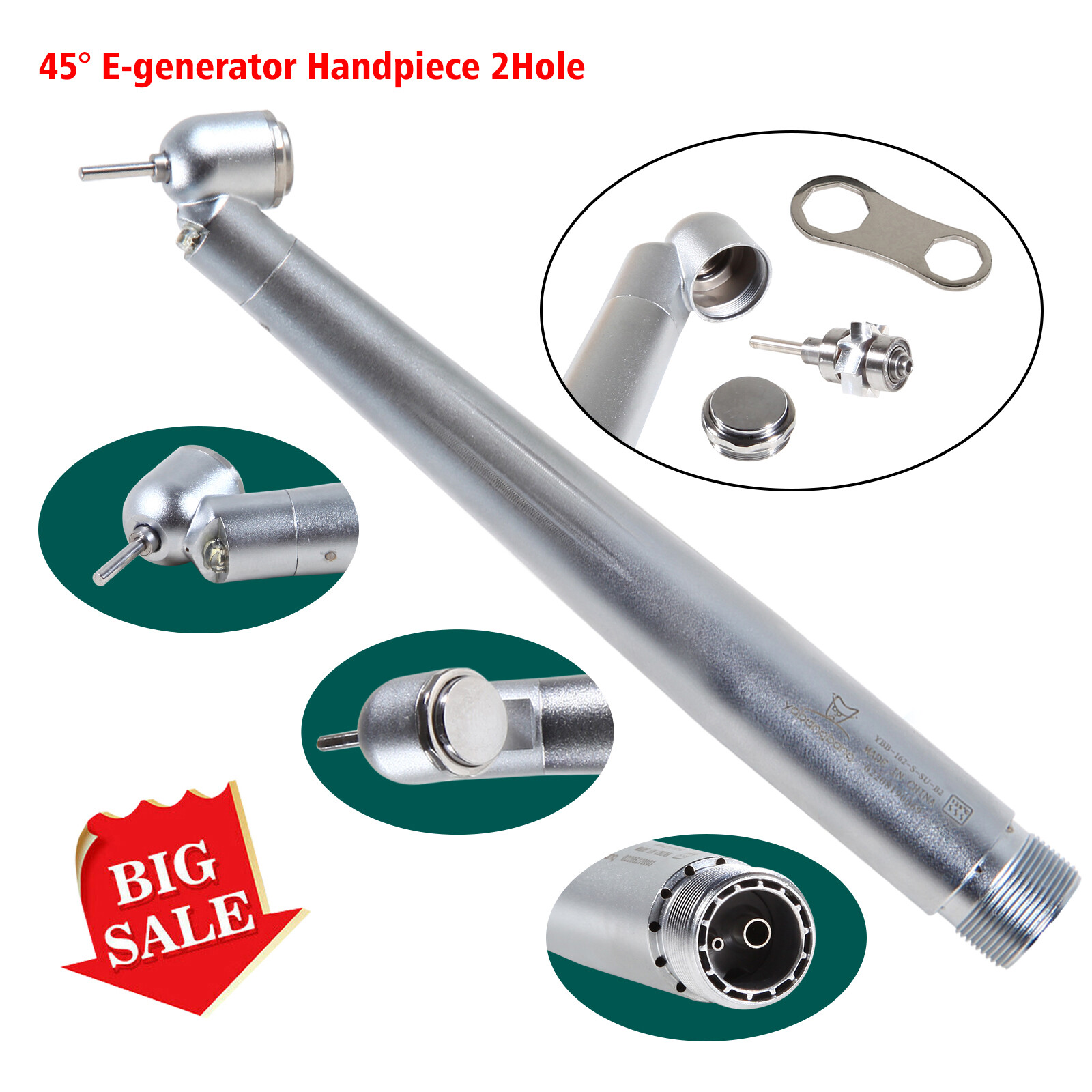 45-Degree LED Fiber Optic High-Speed ​​Dental Handpiece With E-Generator 2Holes