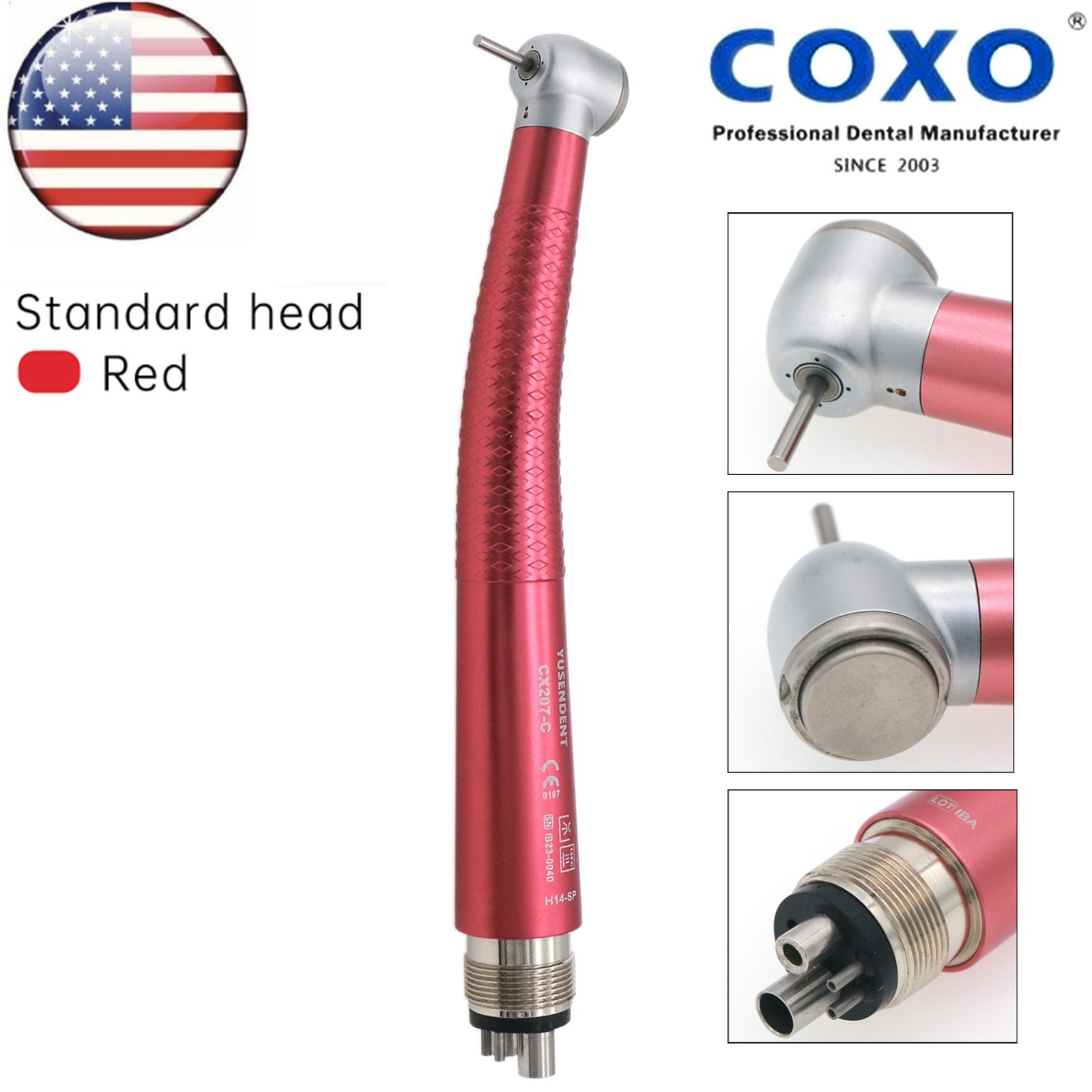 US COXO Dental High Speed 4 Hole Air Turbine Anti-retraction Colorful Handpiece