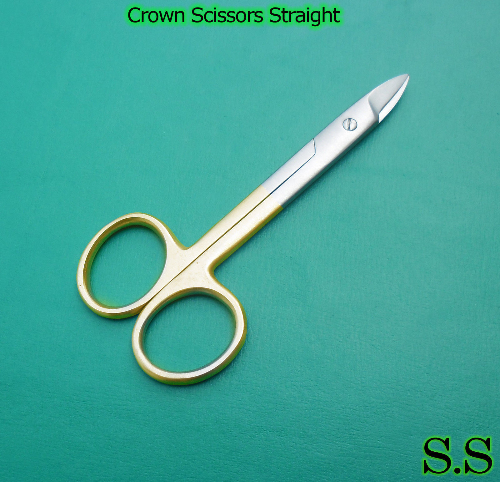 2 CROWN Scissors Str & Cvd 4.25″ Gold Plated Dental Surgical Instruments