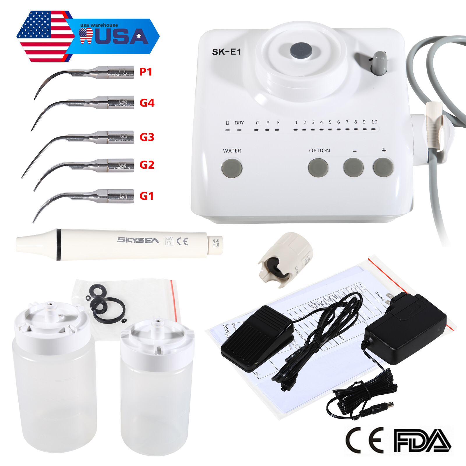 Dental Ultrasonic Piezo Scaler +2 Bottles fit EMS Cavitron /5*Handpiece CZ