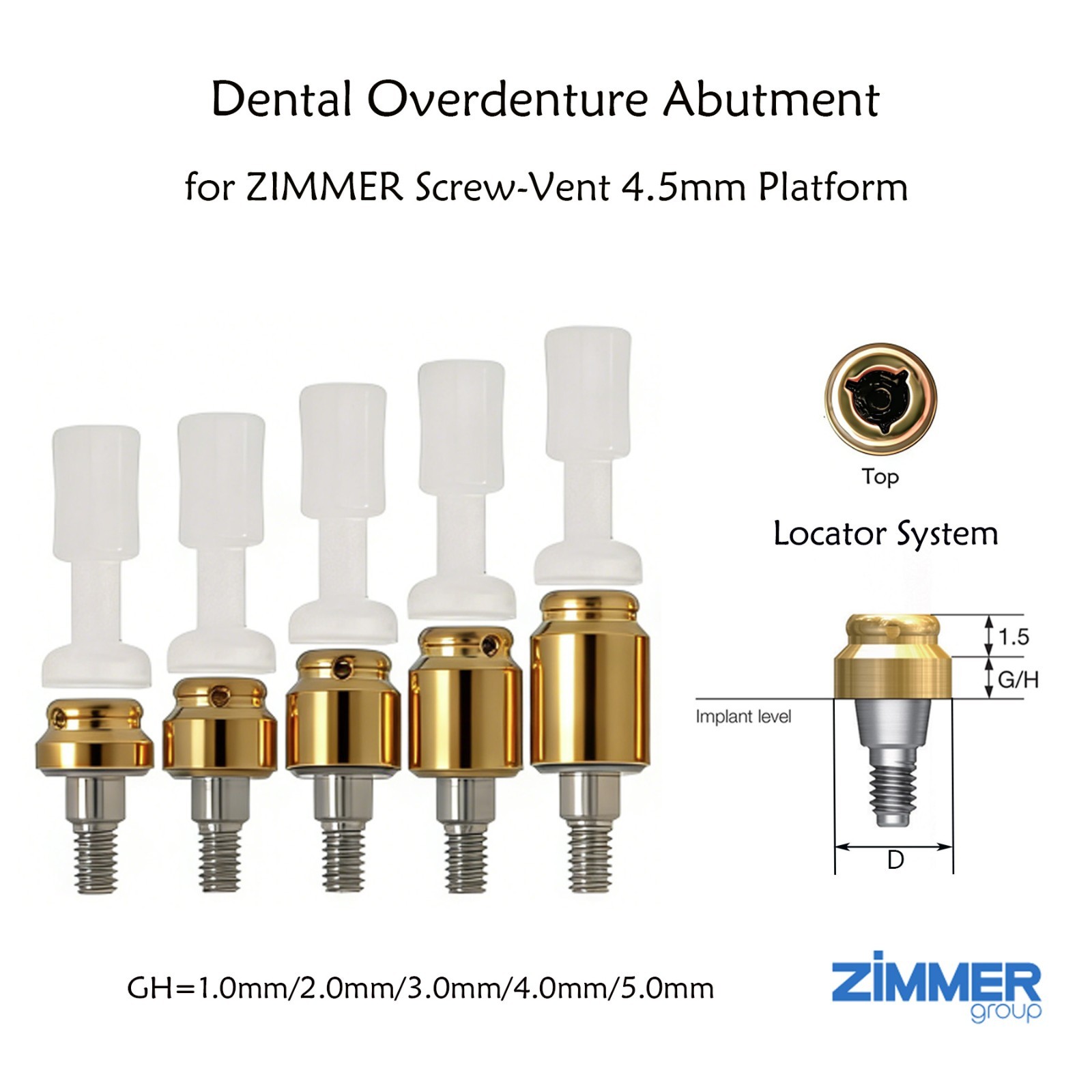 Dental Zimmer Tapered Screw-Vent Locator Abutments TSV Ø3.5/4.5mm Retention Caps