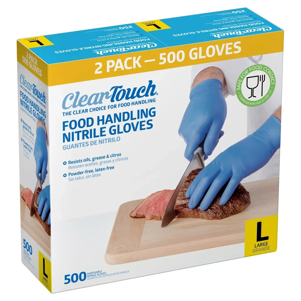 Clear-Touch Food Handling Nitrile Gloves, Blue, 500-Count