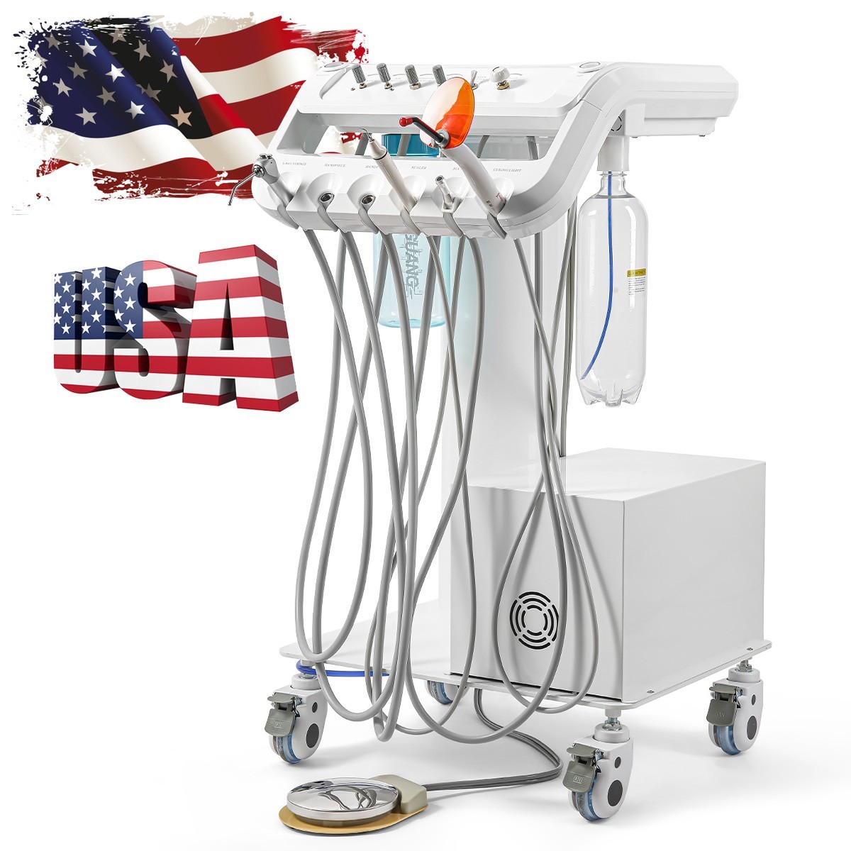Portable Dental Unit Delivery Cart with Air Compressor/Dental Suction System