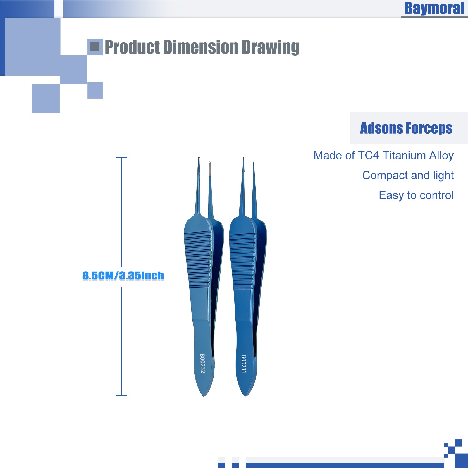 Titanium Adsons Forceps85mm long1×2 teeth, Surgical Instruments Ophthalmic Tools