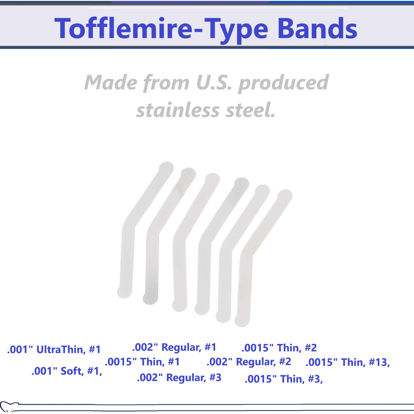 Dental Tofflemire Stainless Steel Matrix Bands #1, #2, #3, #13 – Up to 144/Pkg