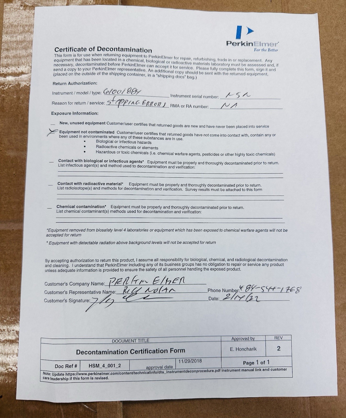 PerkinElmer Measurement Module 2021 61001884 Parts or Repair AS-IS