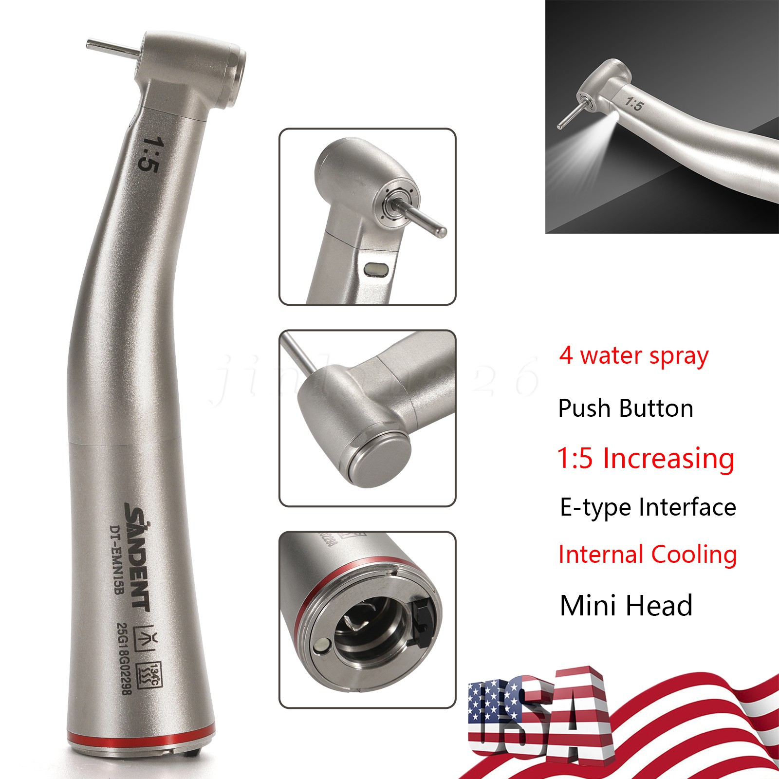 SANDENT Dental Mini Head 1:5 increasing Electric Handpiece Fiber Optic