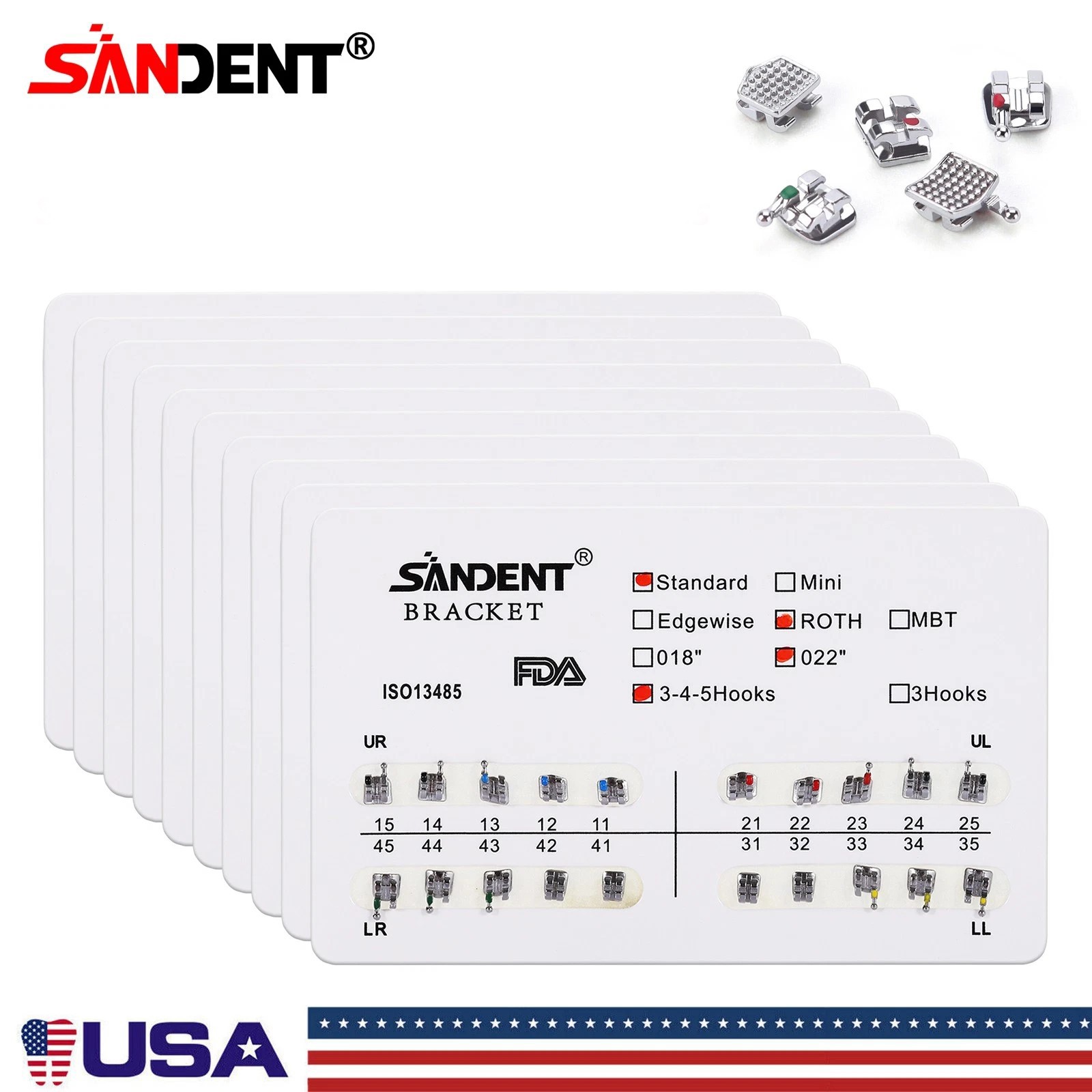 10 kits Dental Orthodontic Brackets Metal Braces Standard Roth 022 Hooks 3-4-5