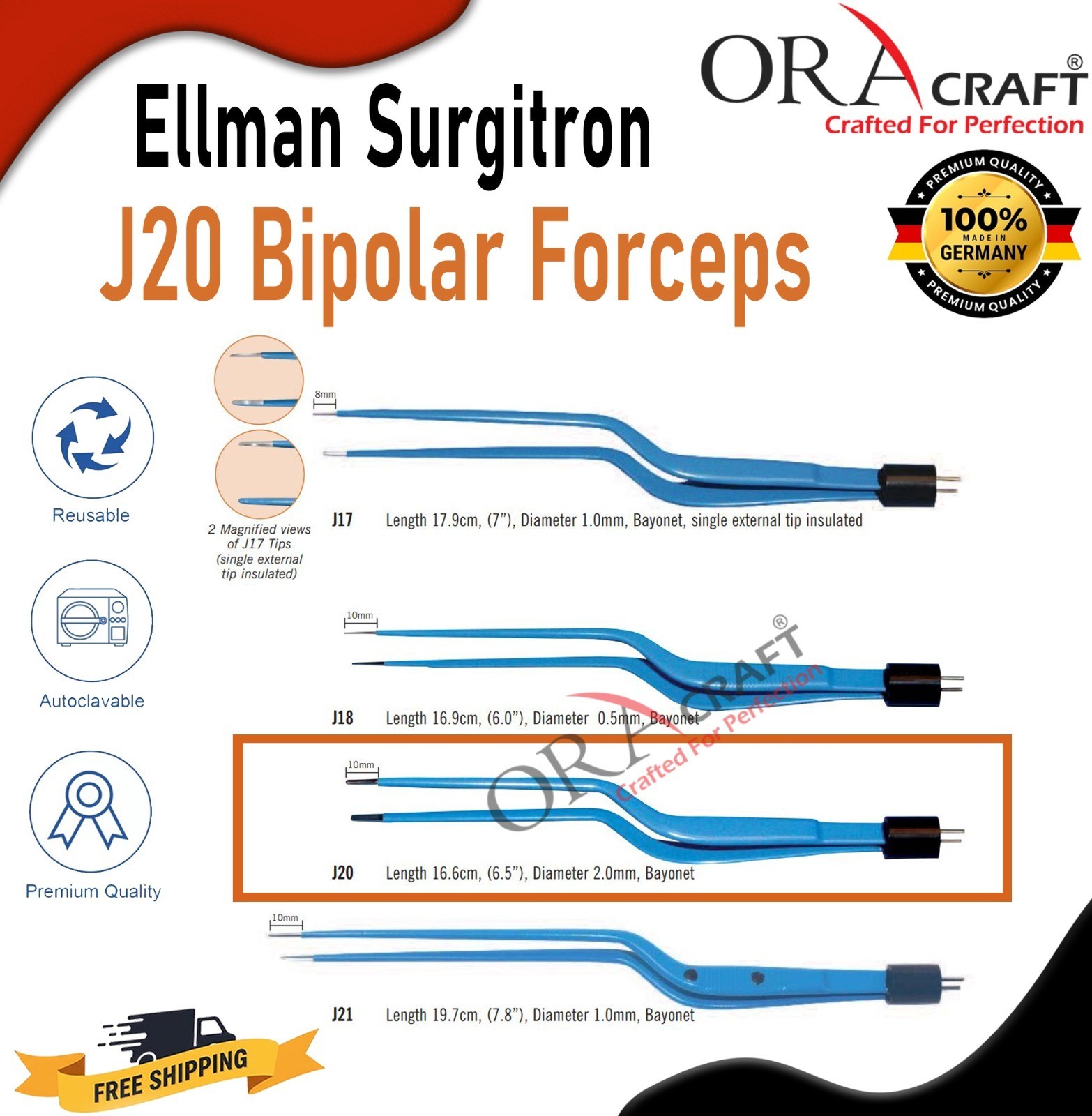 Ellman J20 Bipolar Forceps Electrosurgical Reusable Autoclavable
