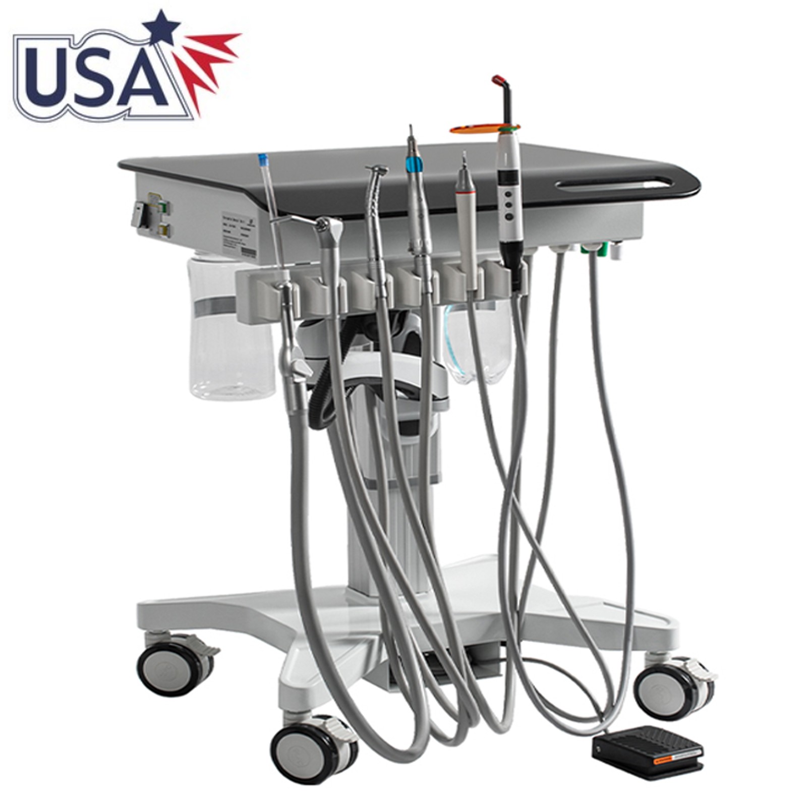 Portable Dental Mobile Delivery Unit System 4 Holes Suction Cart with Socket