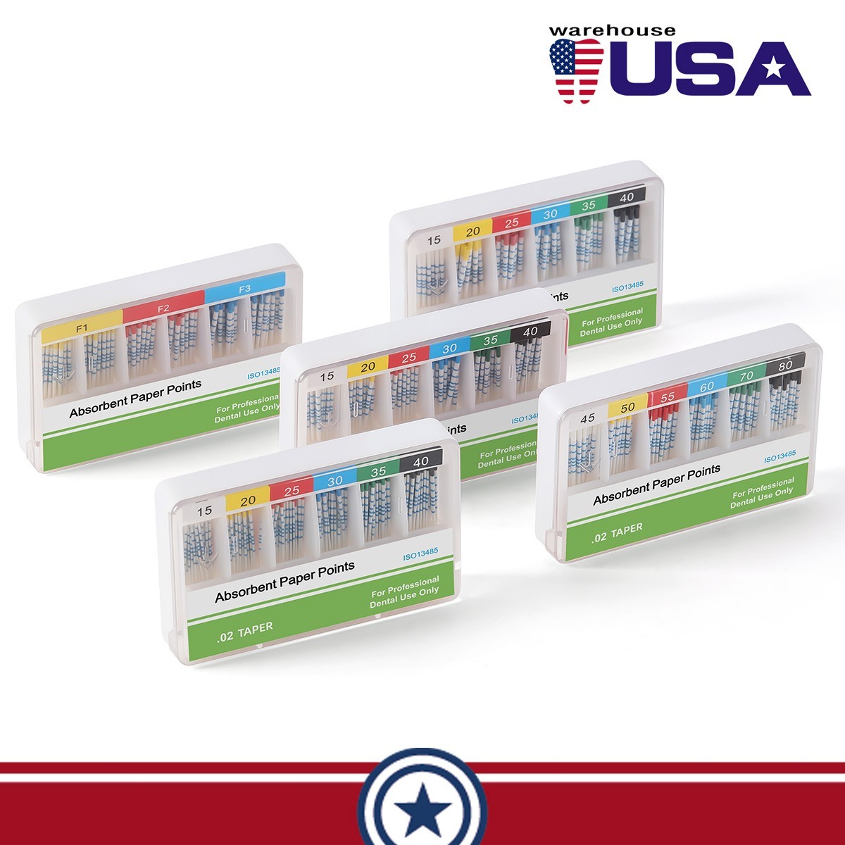 5X Puntos de papel absorbentes endodónticos dentales y cono escala 0,04 15#-40#