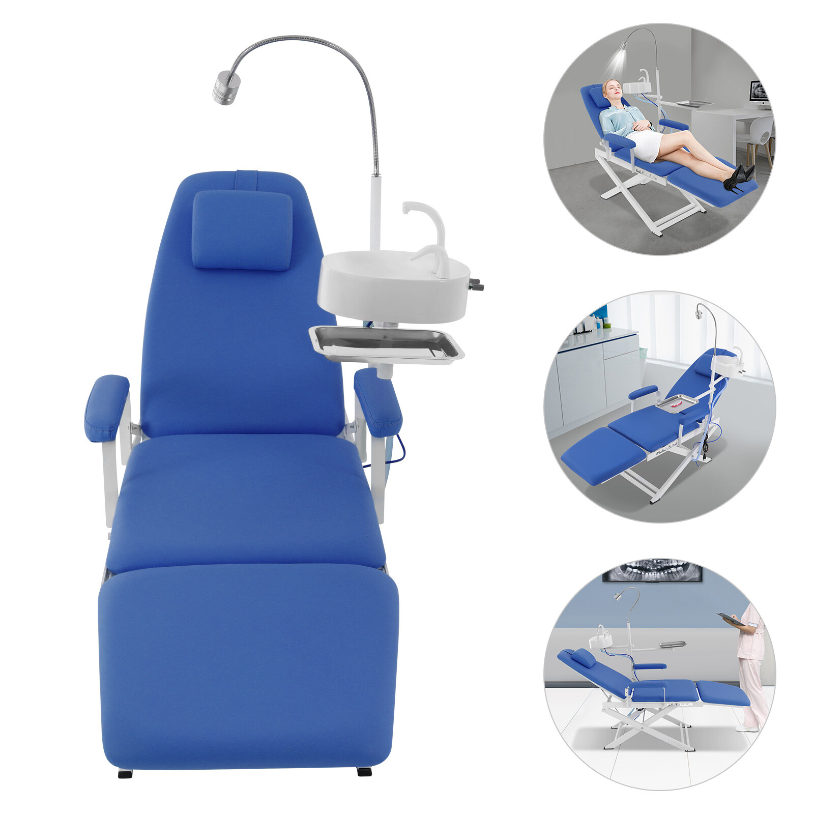 Portable Dental Chair Folding Mobile Chair Tilt Bed with LED Light & Waste Basin