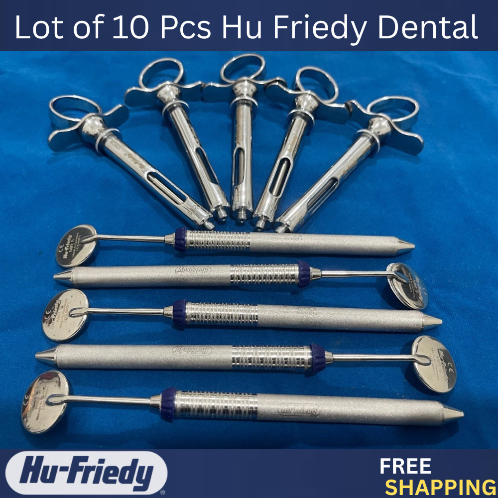 Lot of 10 Pcs Hu Friedy Dental instruments 5 syringes 5 mouth mirrors