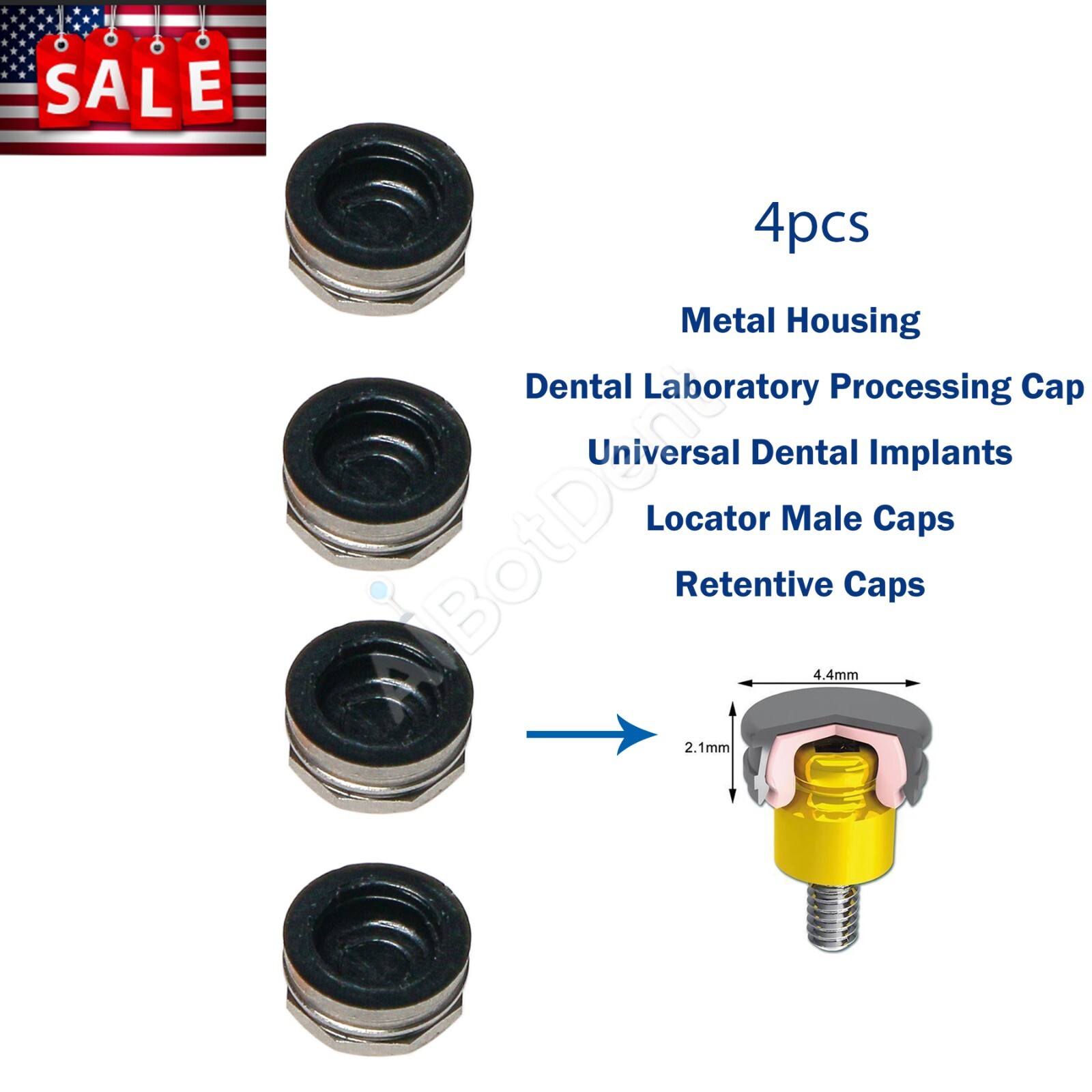 Locator Caps w/ PEEK Inserts 0.8-2.4lb Metal Housing & Spacers for Overdentures