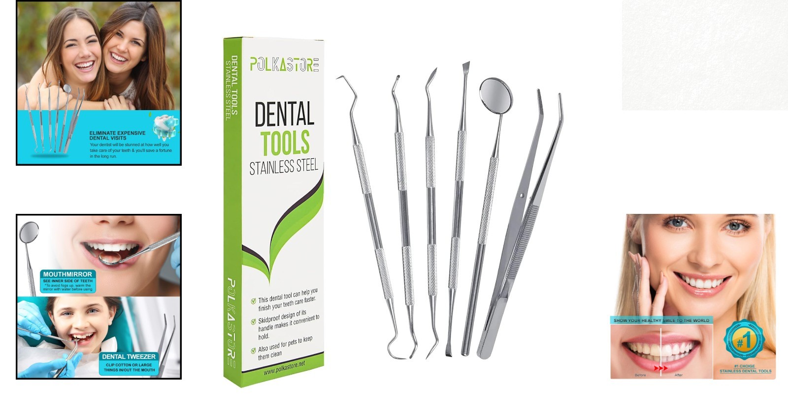 Stainless Steel Dental Kit – 6 Essential Tools for Tartar & Plaque Removal