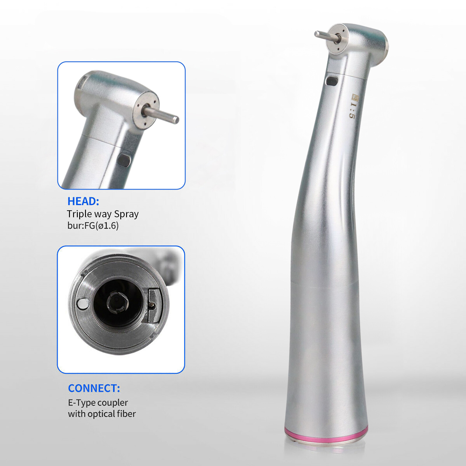 Dental 1:1/1:5/20:1 LED Fiber Optic LED Contra Angle Handpiece
