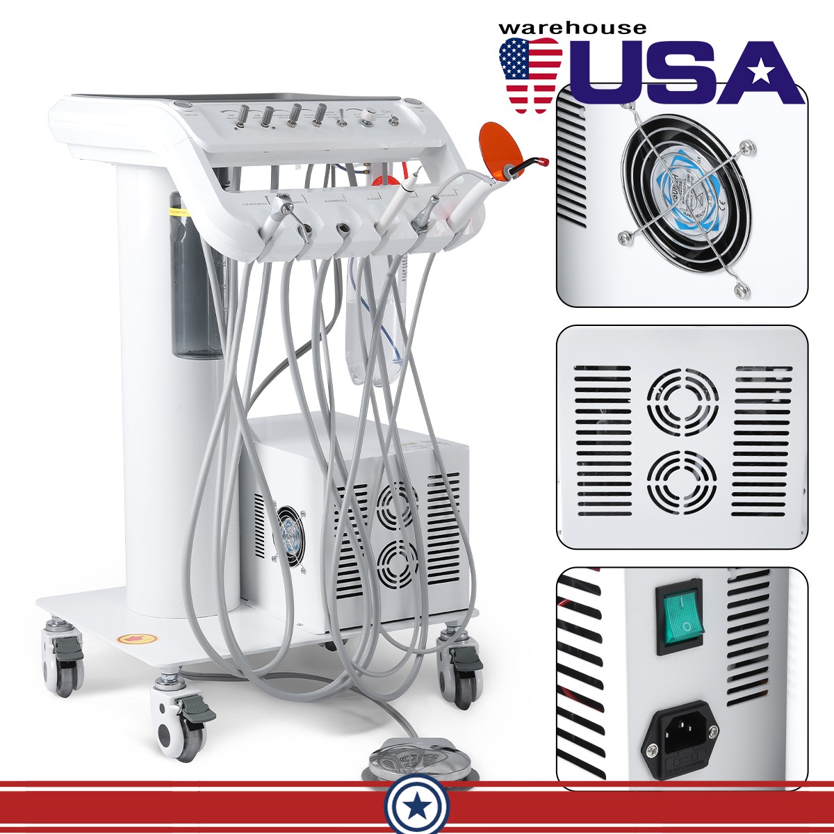Portable Dental Delivery Unit Mobile Cart System Air Compressor /Handpiece Kit