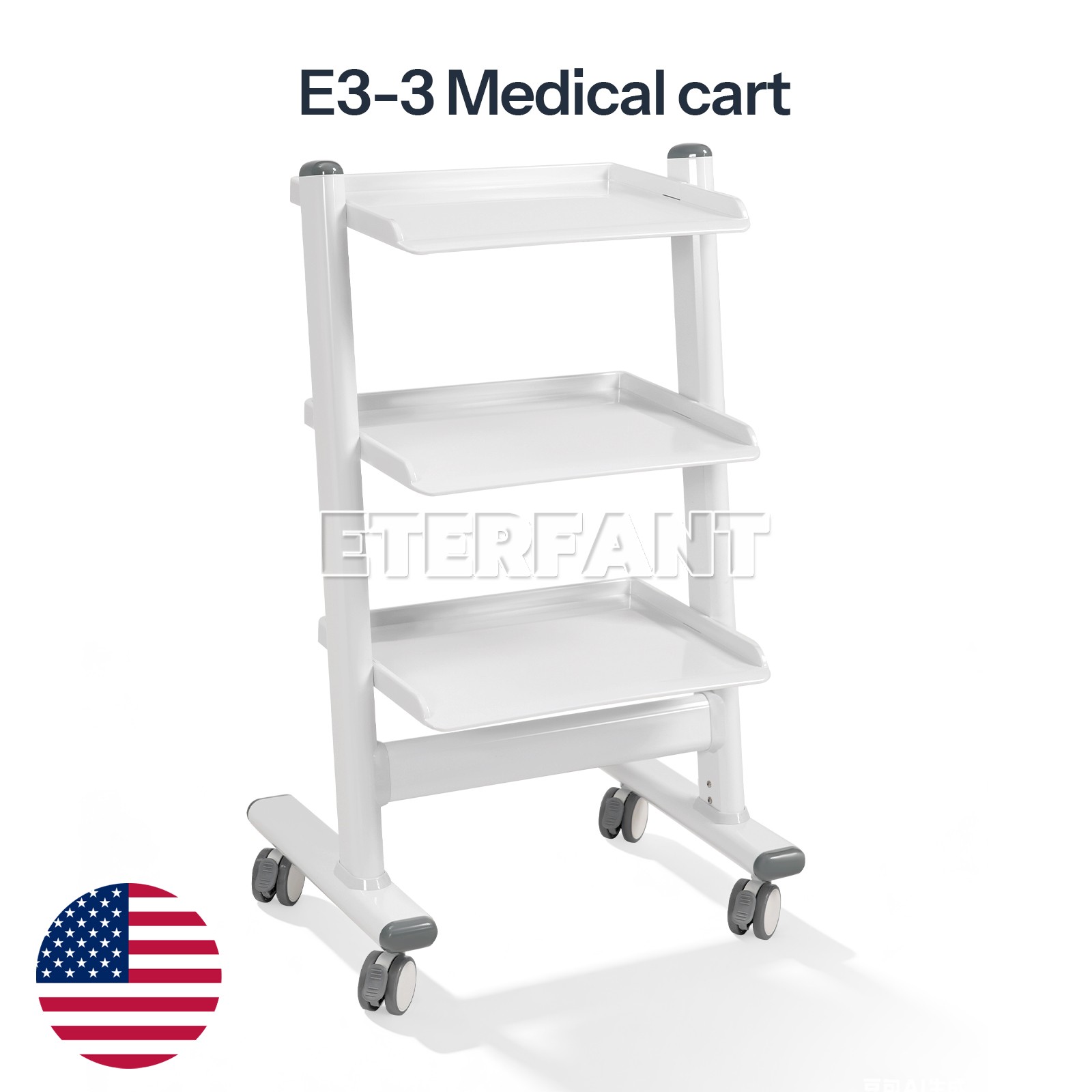 Dental Lab Medical 3 Layer Trolley Cart Tool Mobile Instrument Stand with Socket