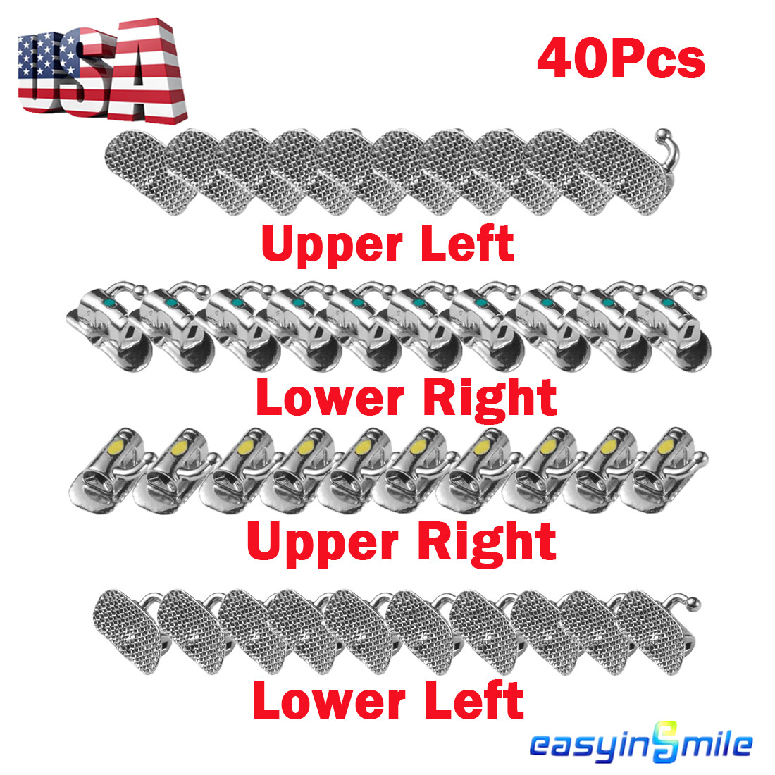 40pc Dental Buccal Molar Tubes Orthodontic Bracket MBT/Roth 022 Non-con Bondable