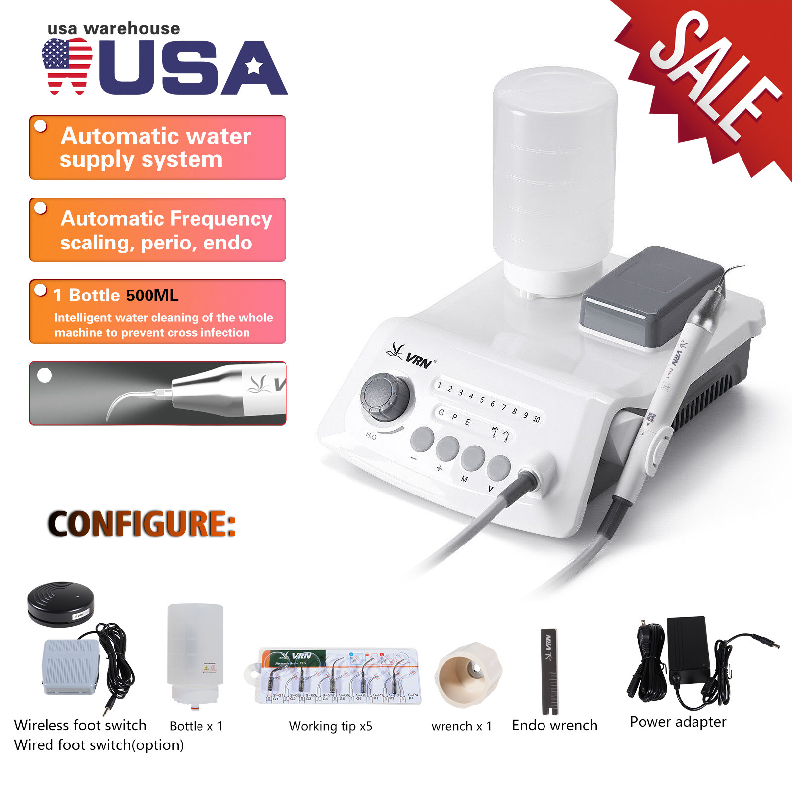 LED Dental Ultrasonic Piezo Scaler HW-5L Handpiece with 5 Tips