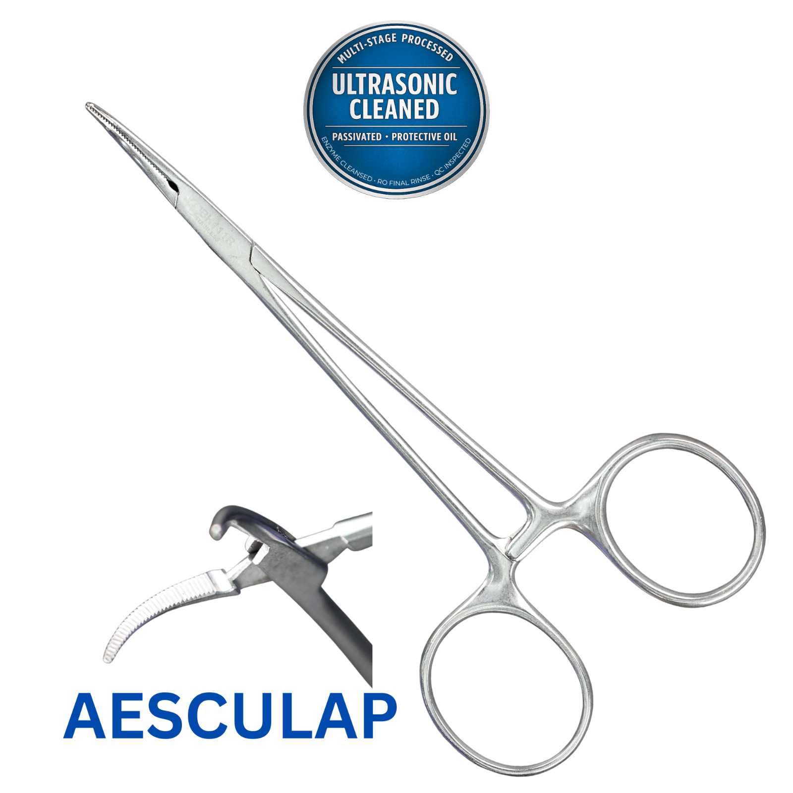 AESCULAP BR111R Halsted Mosquito Forceps, Curved, Delicate, Serrated Tips, 5″