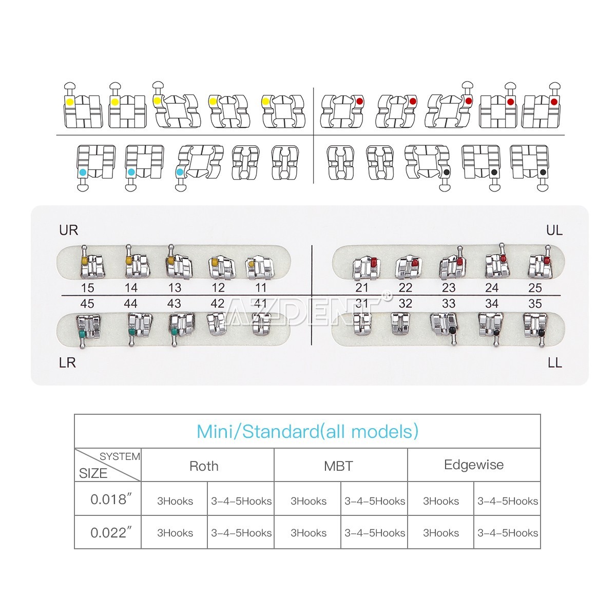Dental Orthodontic Brackets Braces Standard Roth.022 Hooks 345 AZDENT