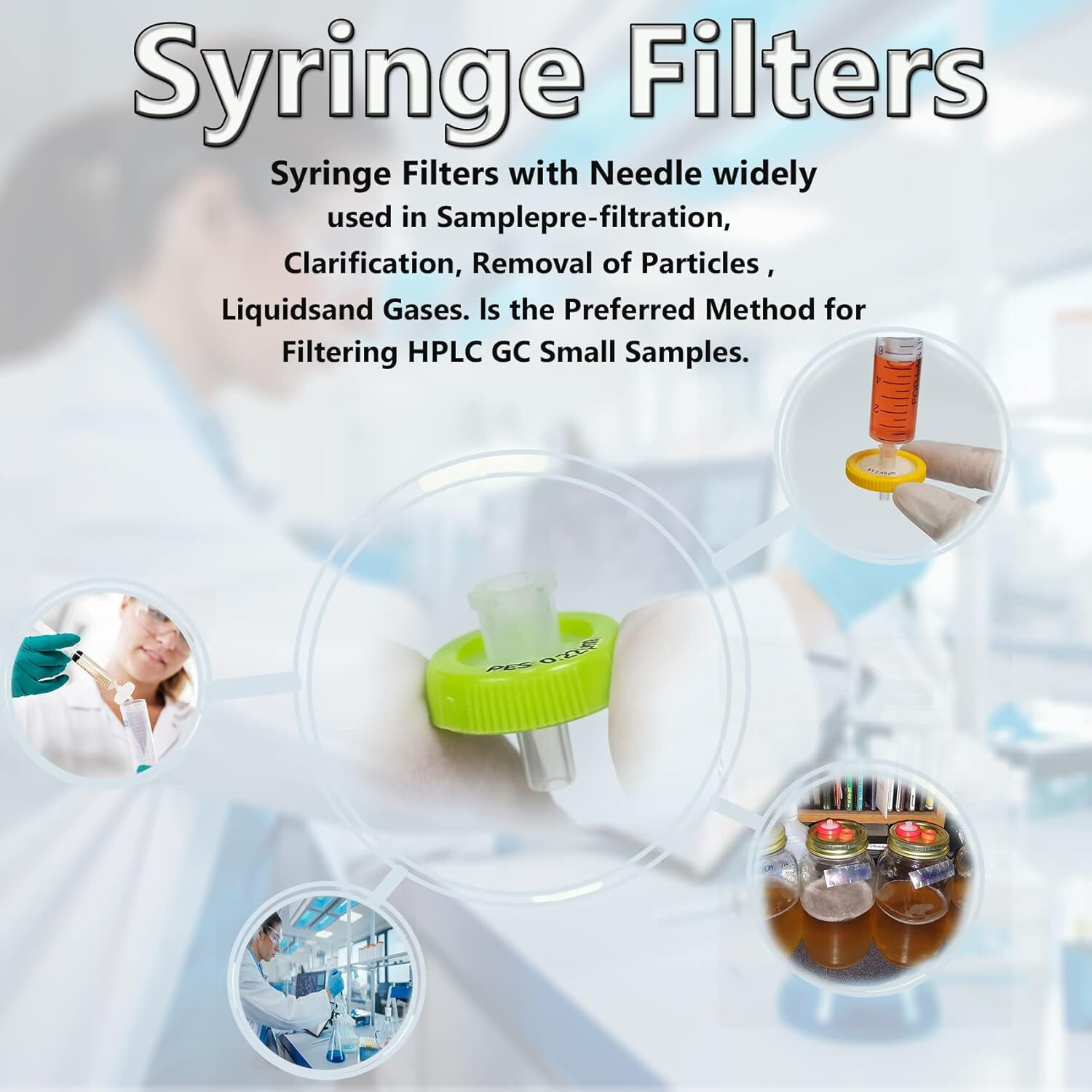 Nylon Syringe Filter 0.45μm Pore Size 25mm Diameter No Sterile Hydrophilic