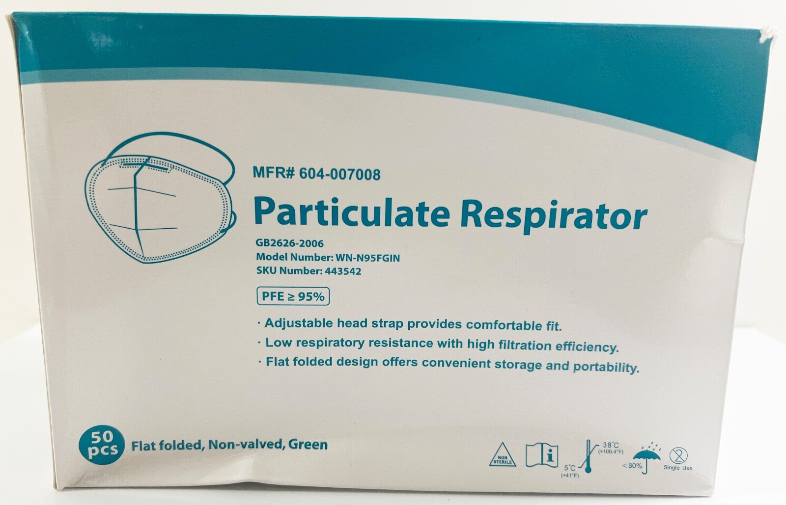 N95 Respirator Mask Winner Model WN-N95FGIN 50 Pack For Non Medical Use Mask