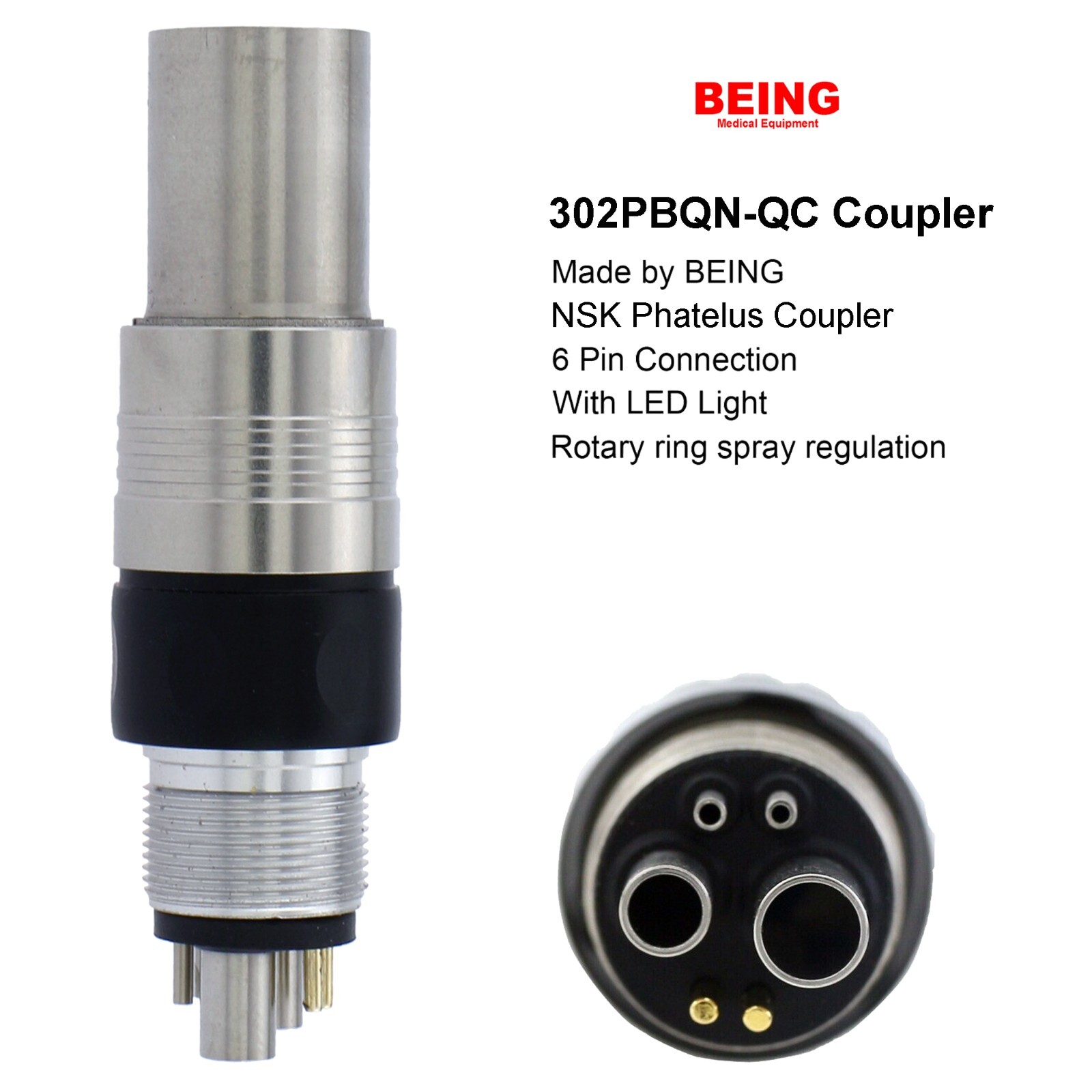 BEING Dental High Speed Handpiece Fiber Optic Small Mini Head NSK Coupler 4 6H