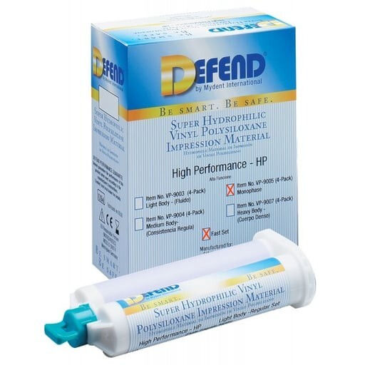 DEFEND MONOPHASE FAST SET VPS IMPRESSION MATERIAL 4 X 50 ML CARTRIDGES VP-9010