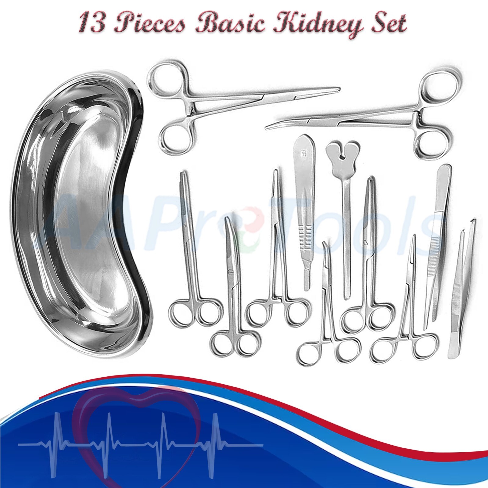 Set of 13 Pieces Basic Minor Surgery Kit Steel Kidney Tray Surgical Instruments