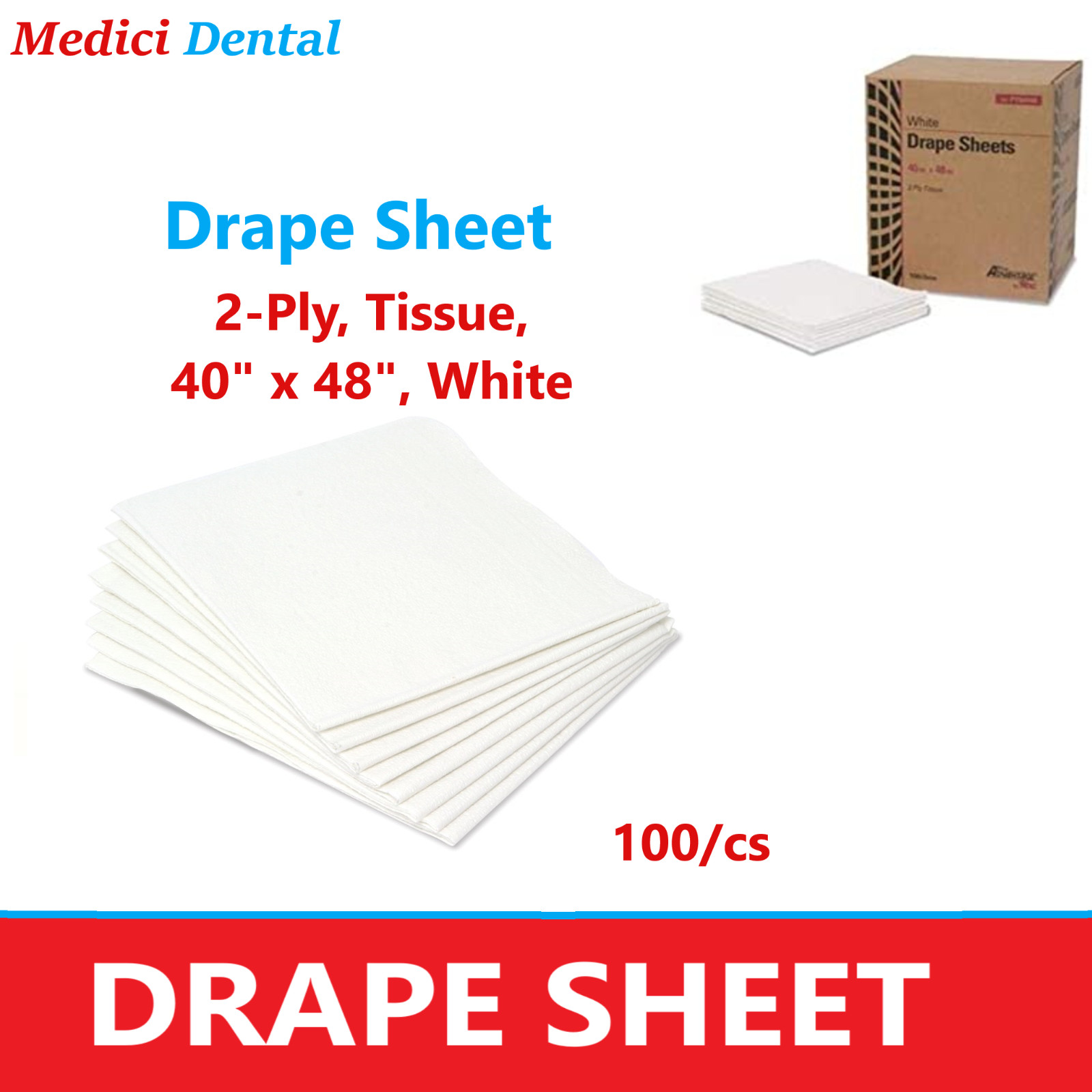 CASE OF 100! LARGE Patient Exam Drape Sheets 40×48 White Paper 2-Ply, Tissue!