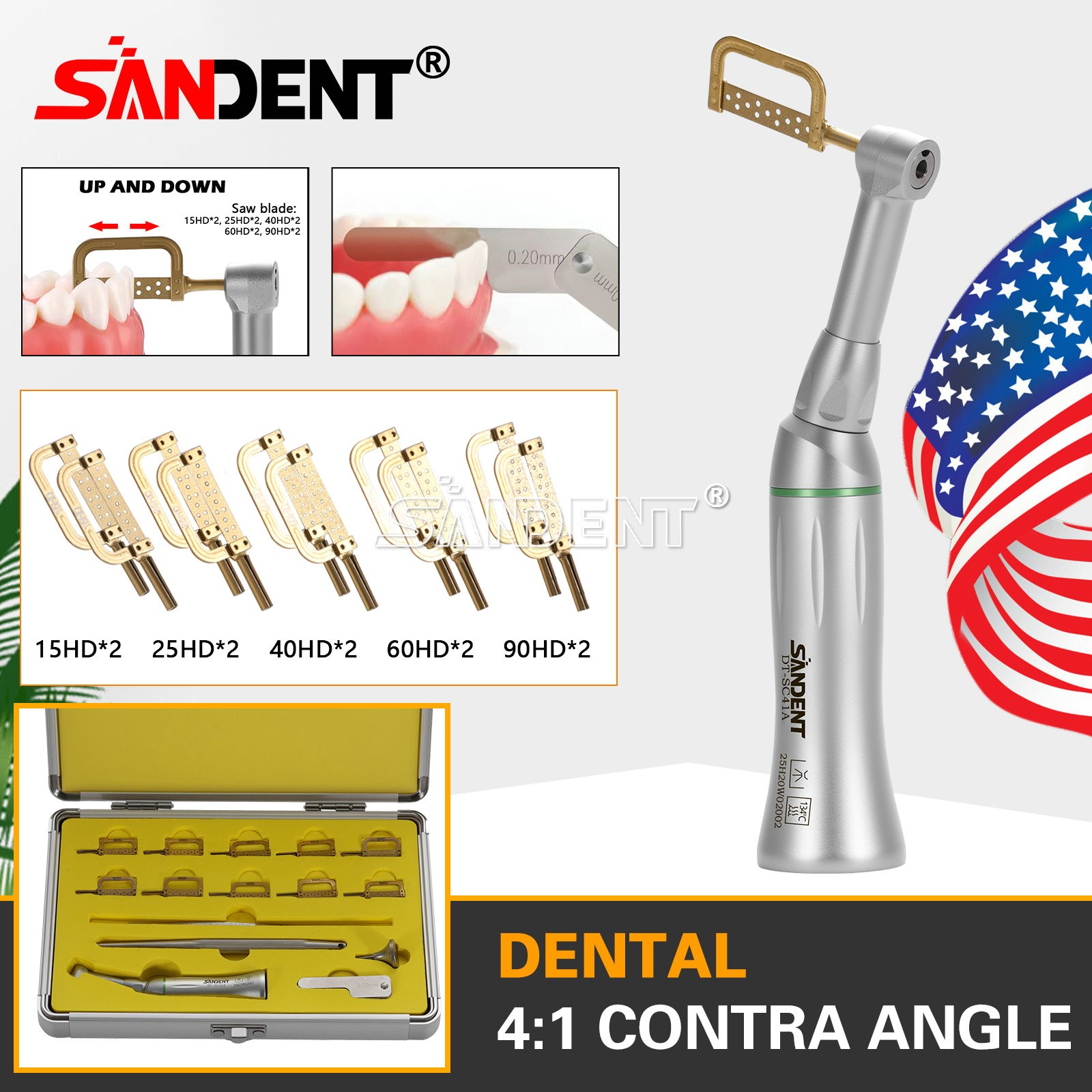 1-5Pcs SANDENT 4:1 Reduction IPR Contra Angle Handpiece Interproximal Stripping