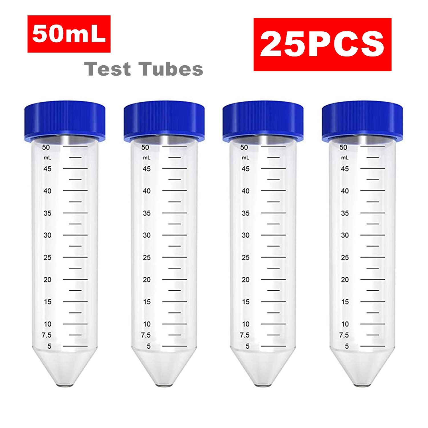 25xConical Centrifuge Tubes 50mL,Sterile Plastic Test Tubes PP Container,w/Marks