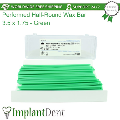 Dental Preformed Wax Half-Round Bar Sticks 3.5 x 1.75mm Green 65g Dentistry