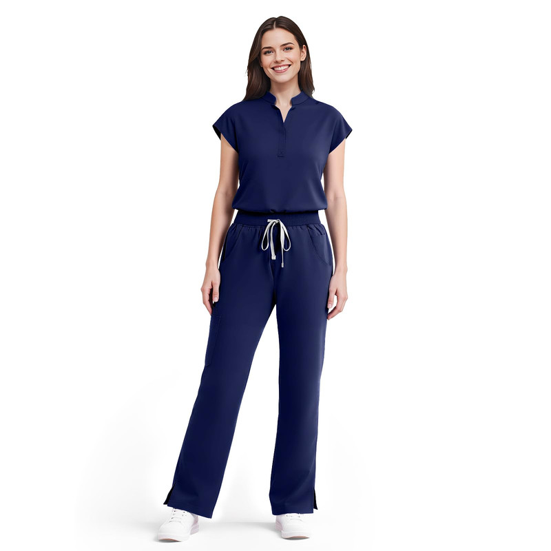 Dvoliaw Scrubs For Women Set Soft Sleeveless Stand-Up Collar Scrub Top Straight