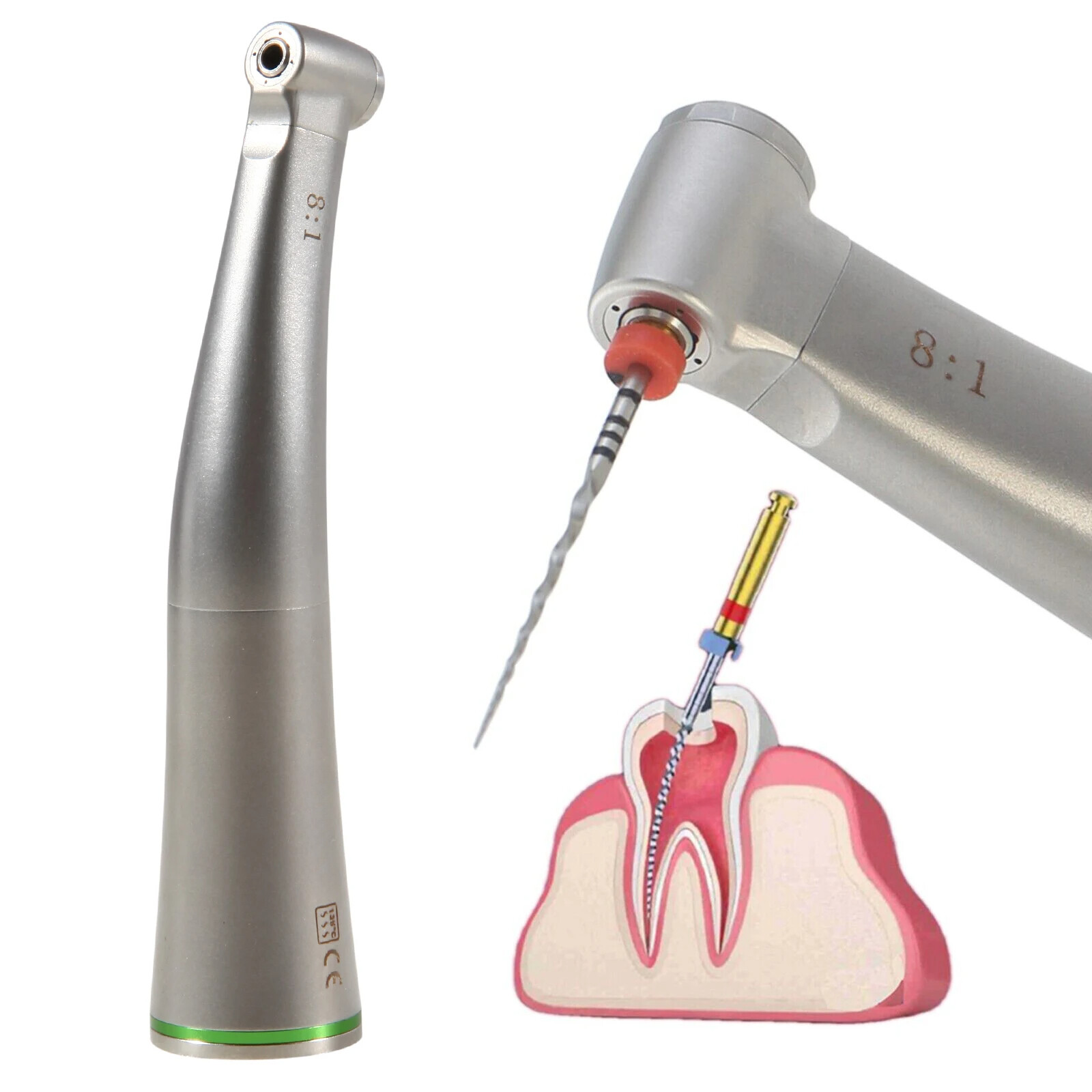 Dental 8:1 Green Endo Contra Angle Handpiece Mini Head Quattro Spray for Prophy