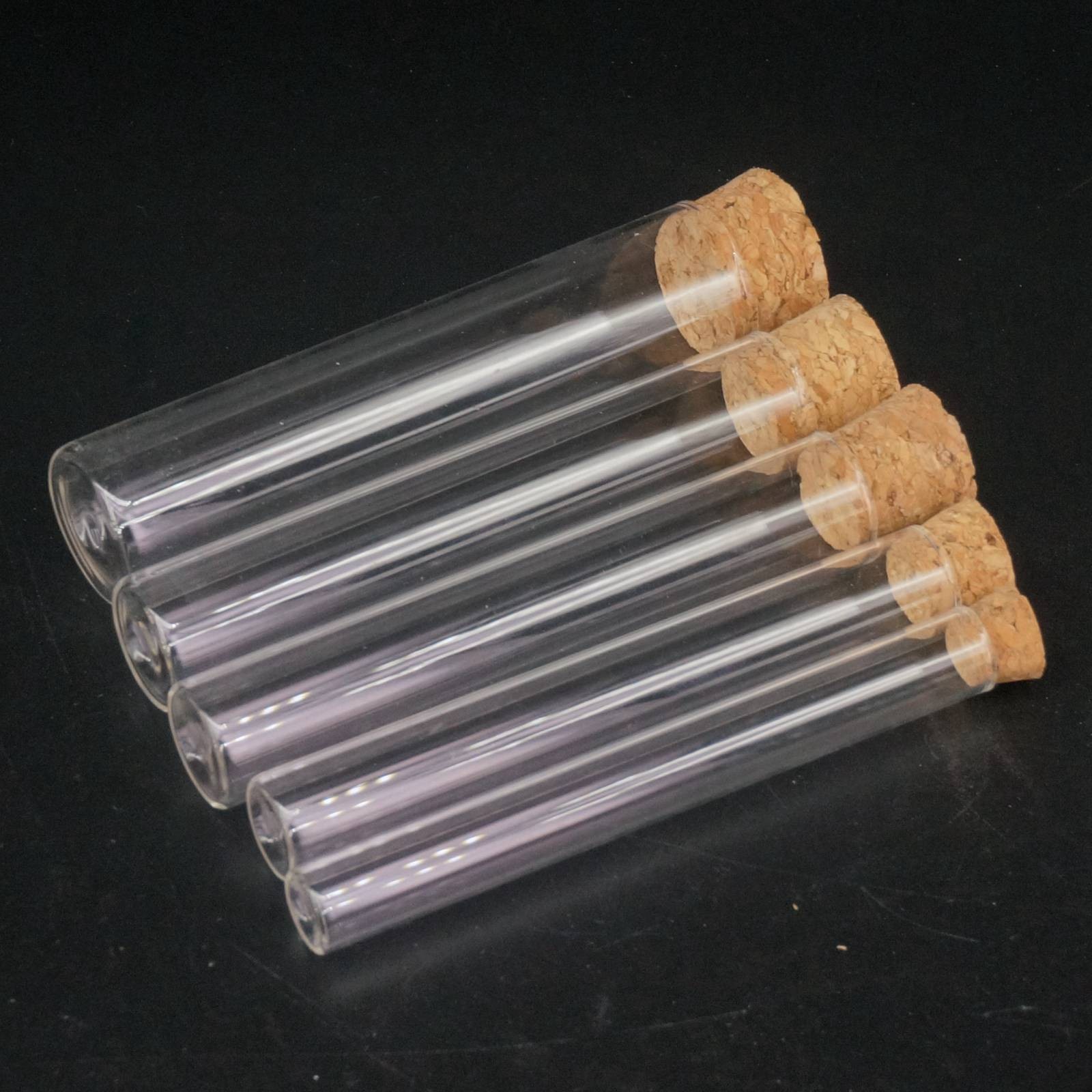 Lot5 12-40mm Lab Glass Test Tube Flat Bottom With Wood Stopper Thermostability