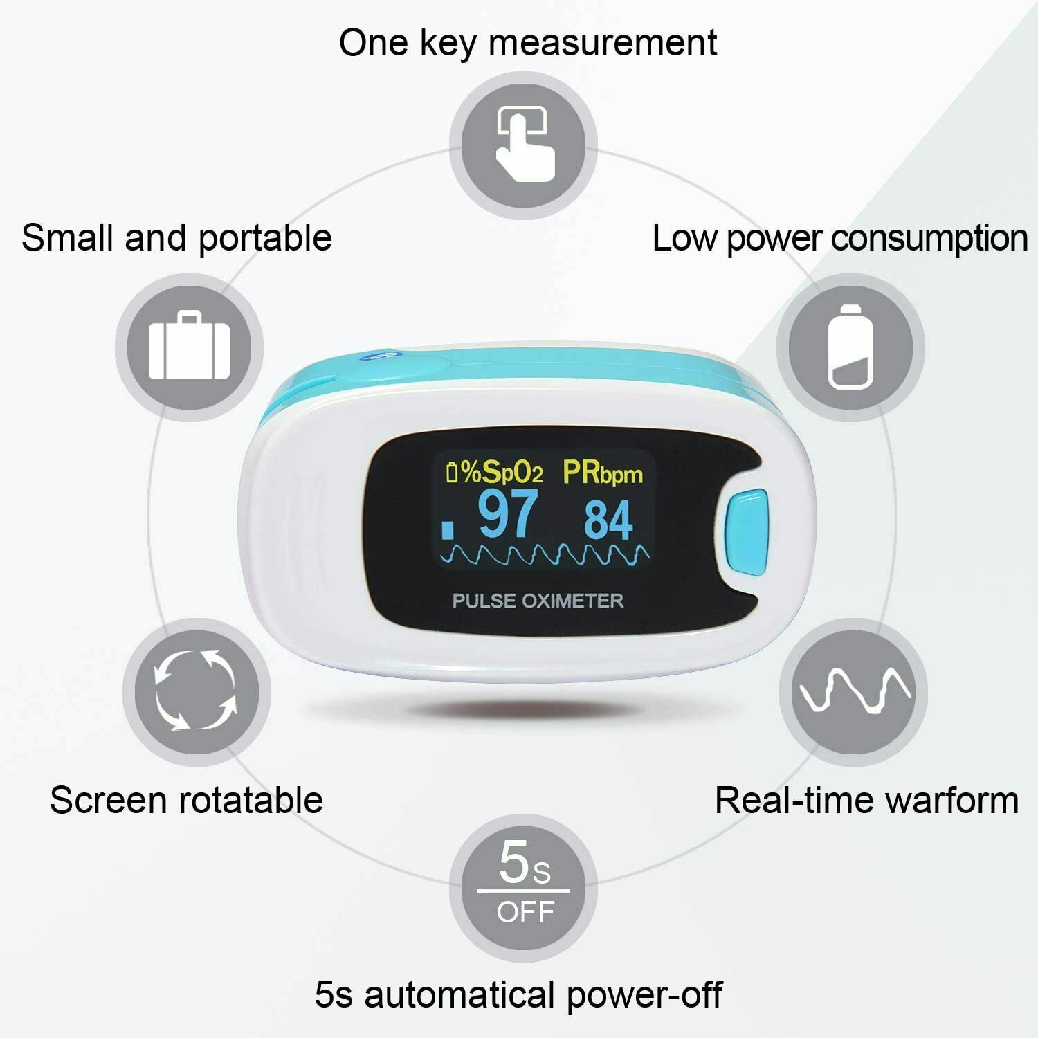 USA Fingertip Pulse Oximeter SPO2 Pulse Rate Blood Oxgen Meter Battery+Bag+Pouch