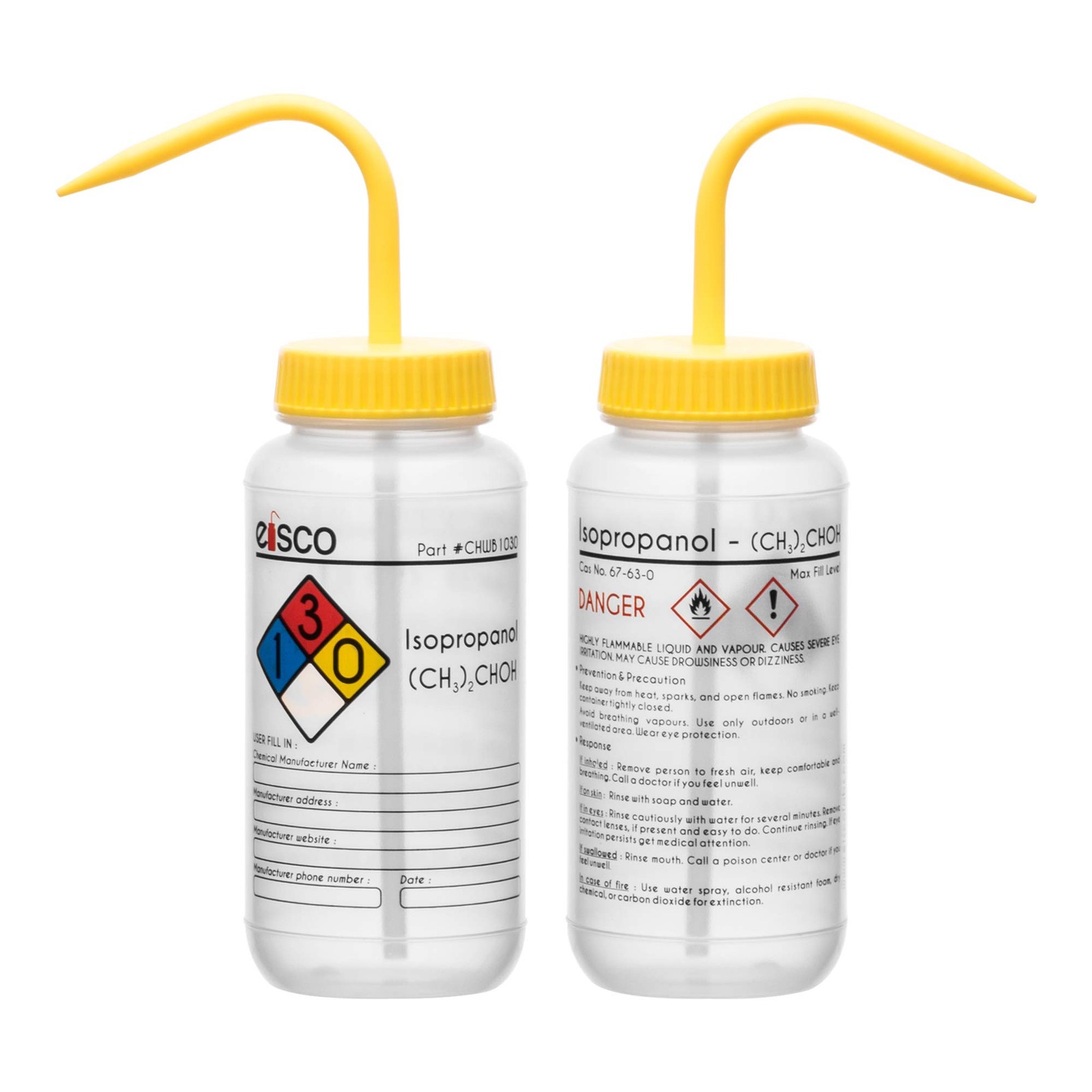 EISCO Wash Bottle for Isopropanol, 500ml – Labeled with 16.9 Ounces, 4 Color