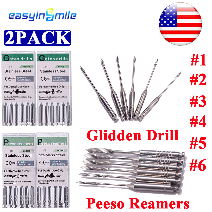 1-6# Dental Endodontic Peeso/Glidden Drill Gates File Root Canal Bur Reamers 2PK