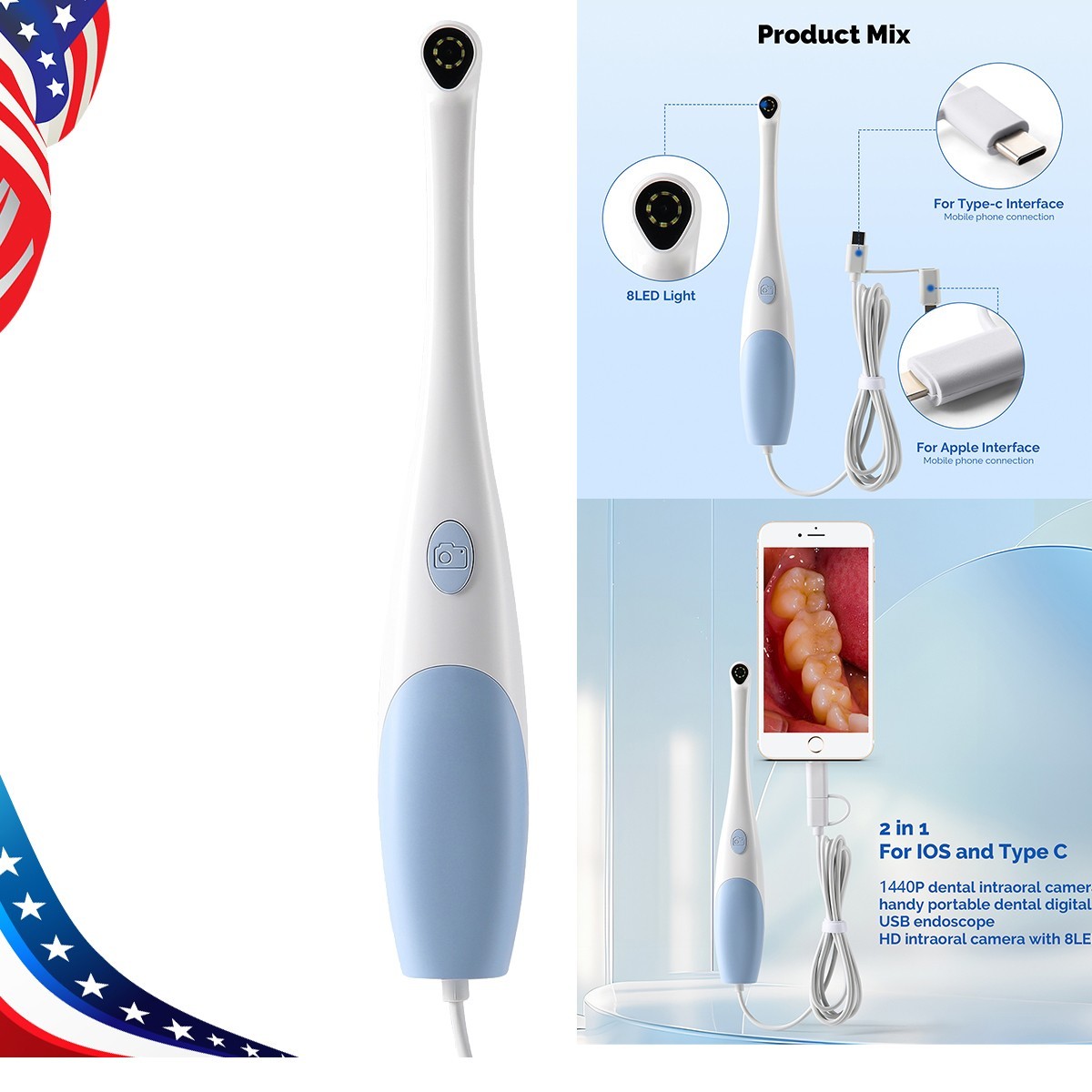 Dental Intraoral Intra Oral Camera USB 1920*1440P Automatic Focusing 8 LED Light
