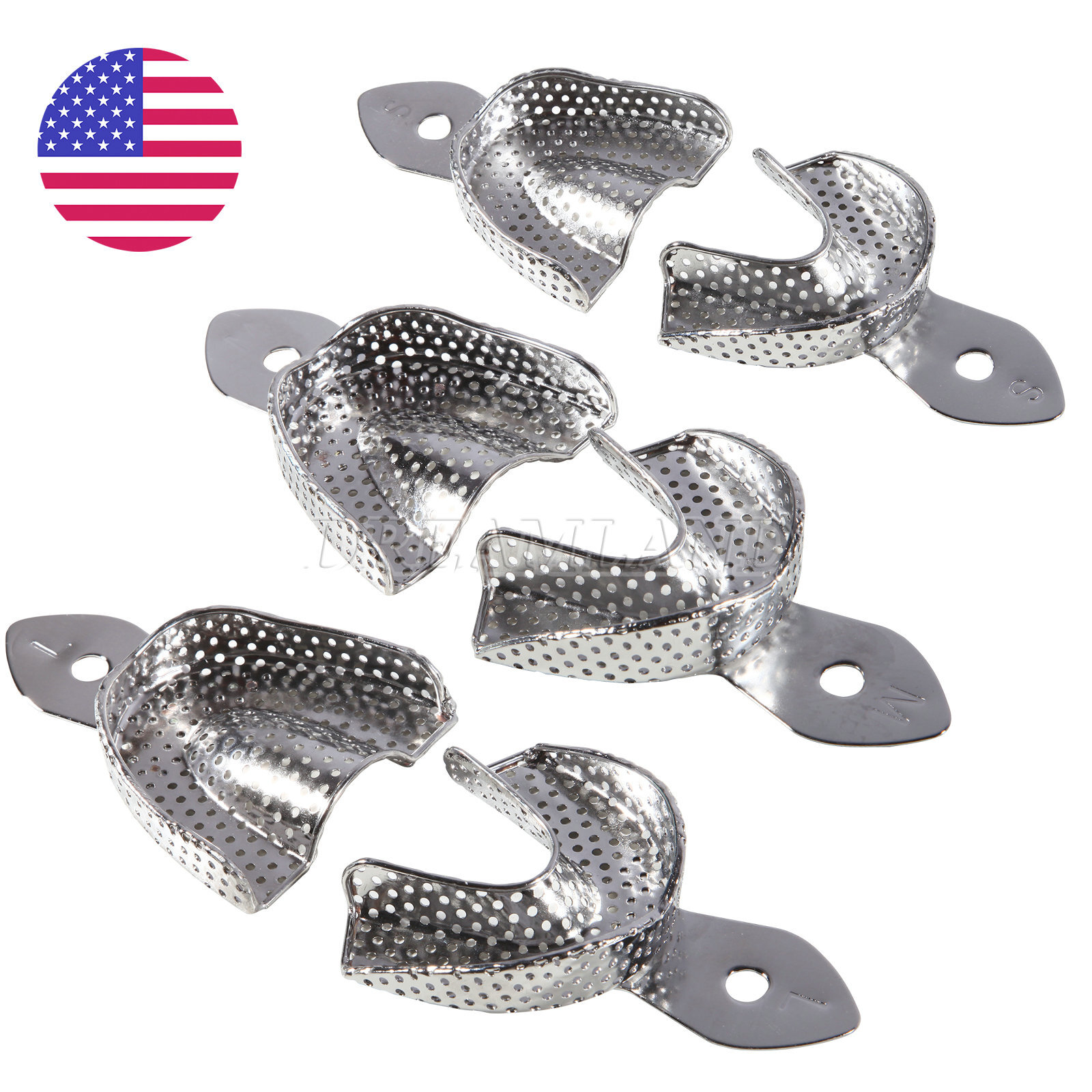 6 Pcs Perforated Metal Dental Impression Trays Set Edentulous Instruments CE